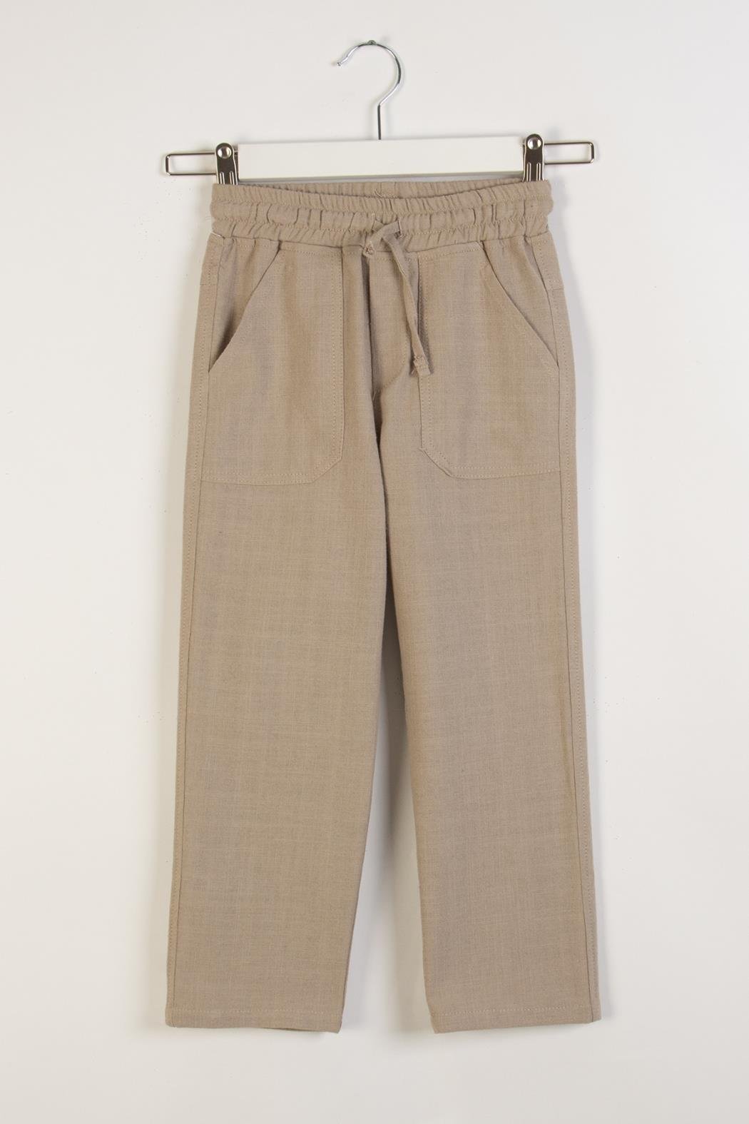 Keten Geniş Paça Erkek Pantolon - Bej