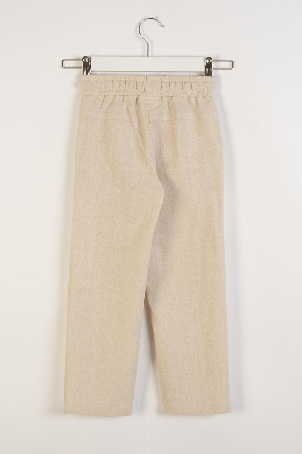 Keten Geniş Paça Erkek Pantolon - Ekru