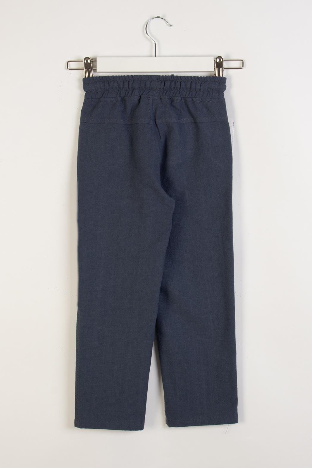 Keten Geniş Paça Erkek Pantolon - İndigo