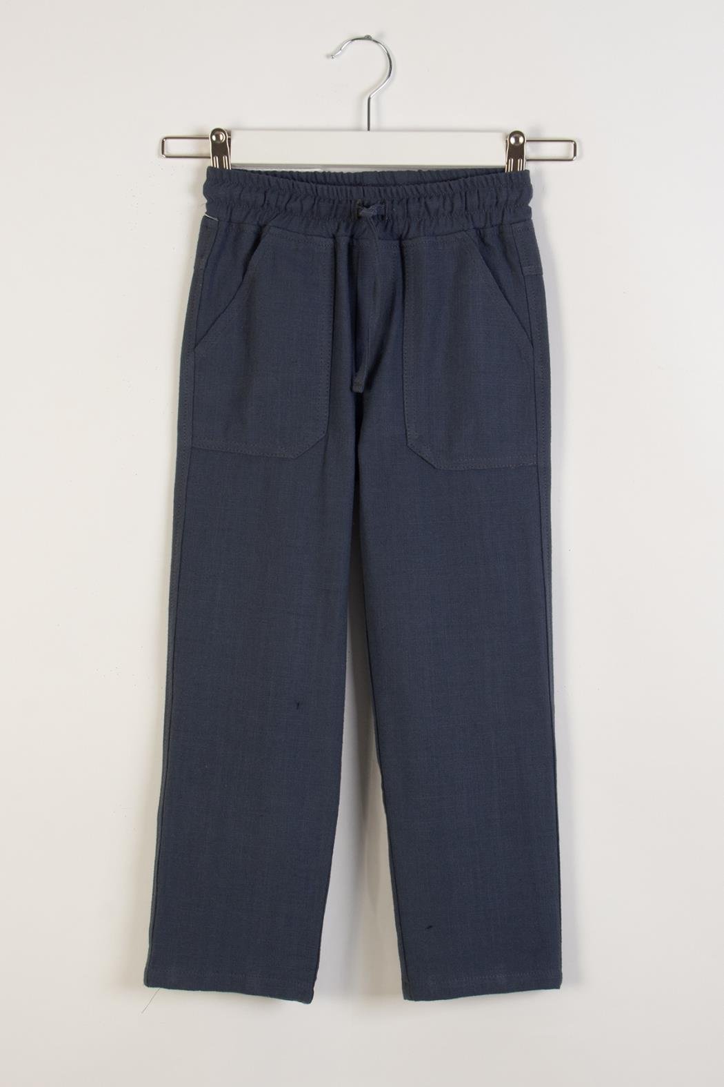 Keten Geniş Paça Erkek Pantolon - İndigo