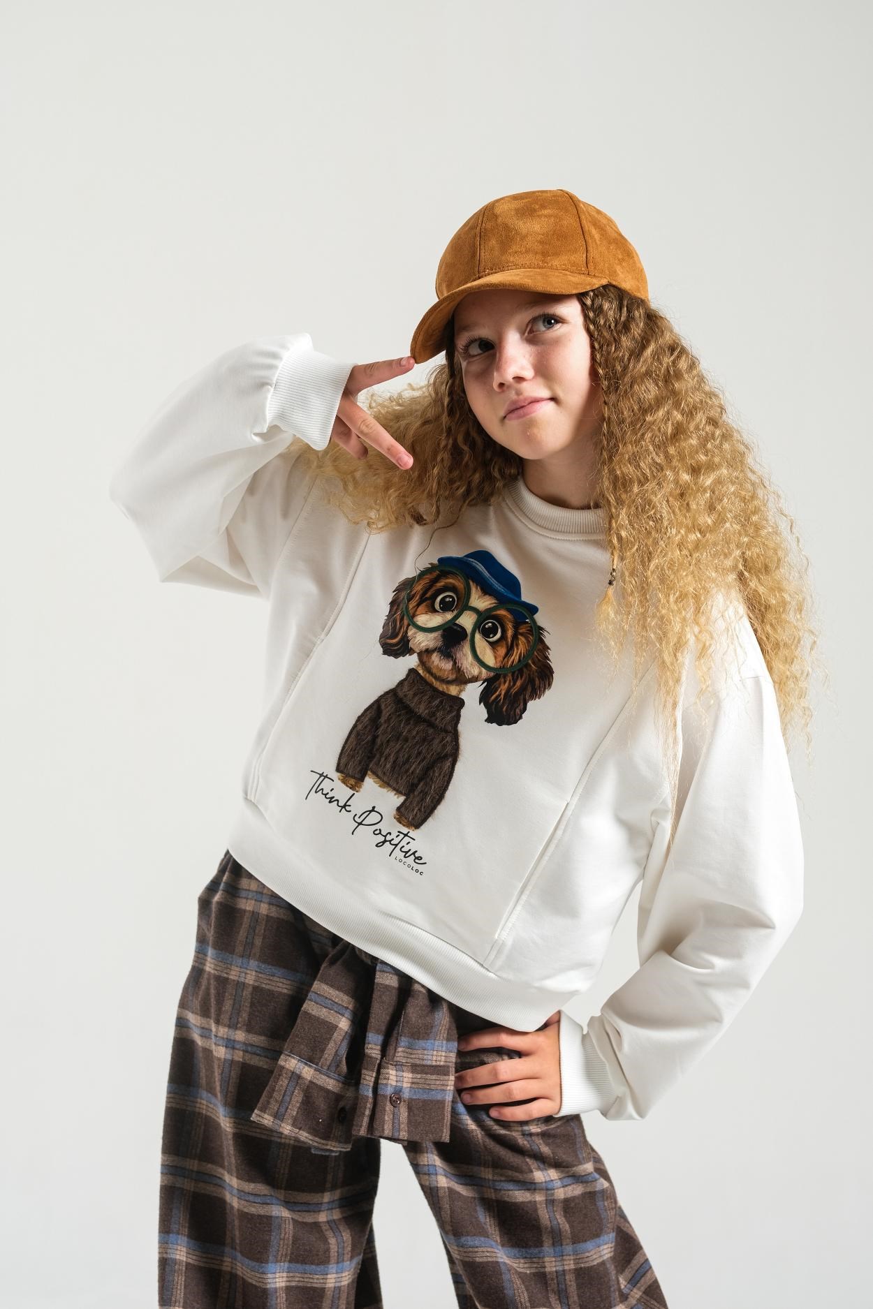 Köpek Baskılı Sweat - Kahverengi