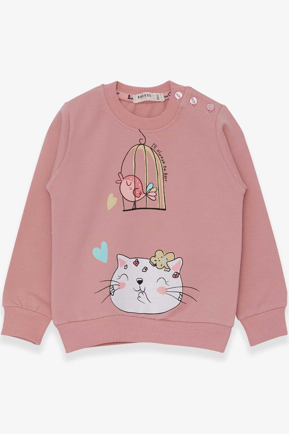 KUŞ VE KEDİ BASKILI KIZ SWEAT