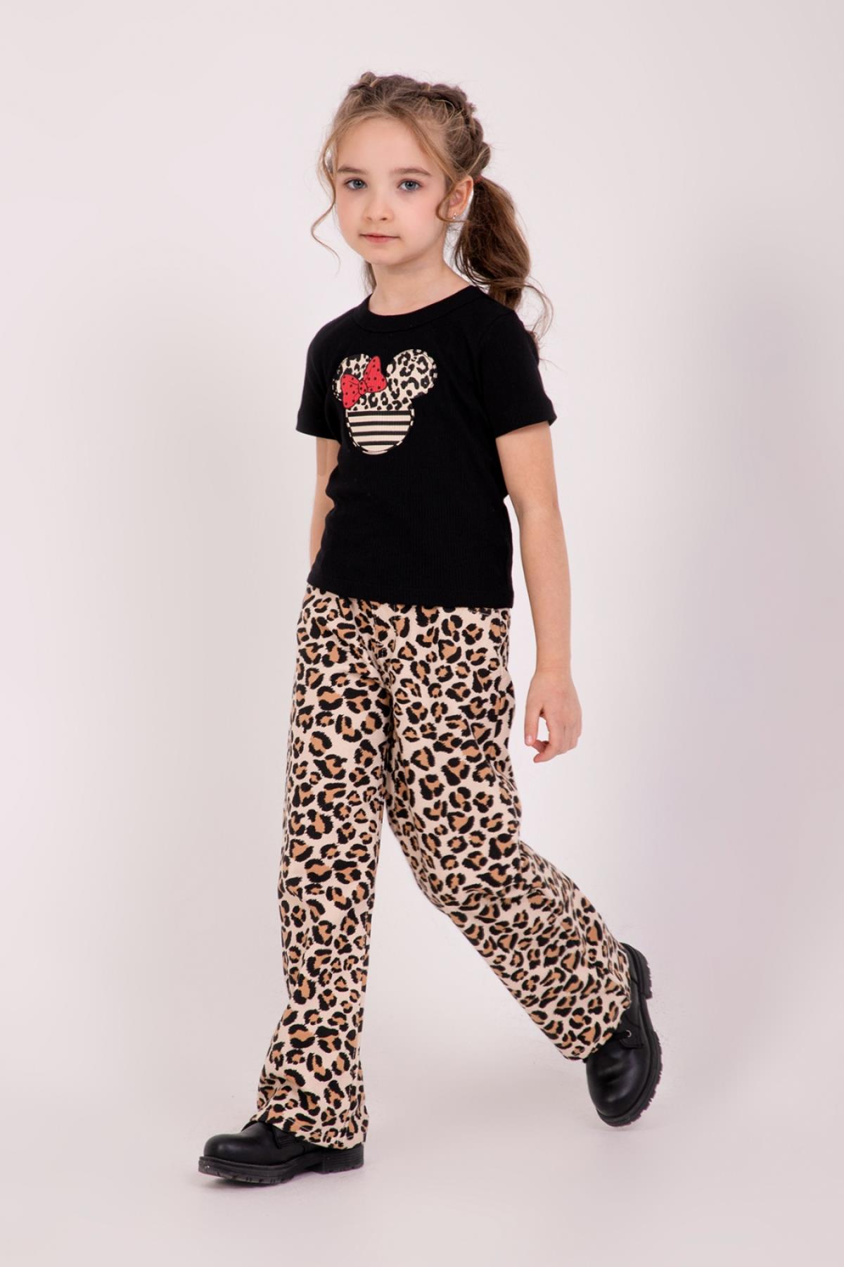 Leopar Kız Pantolon - Bej