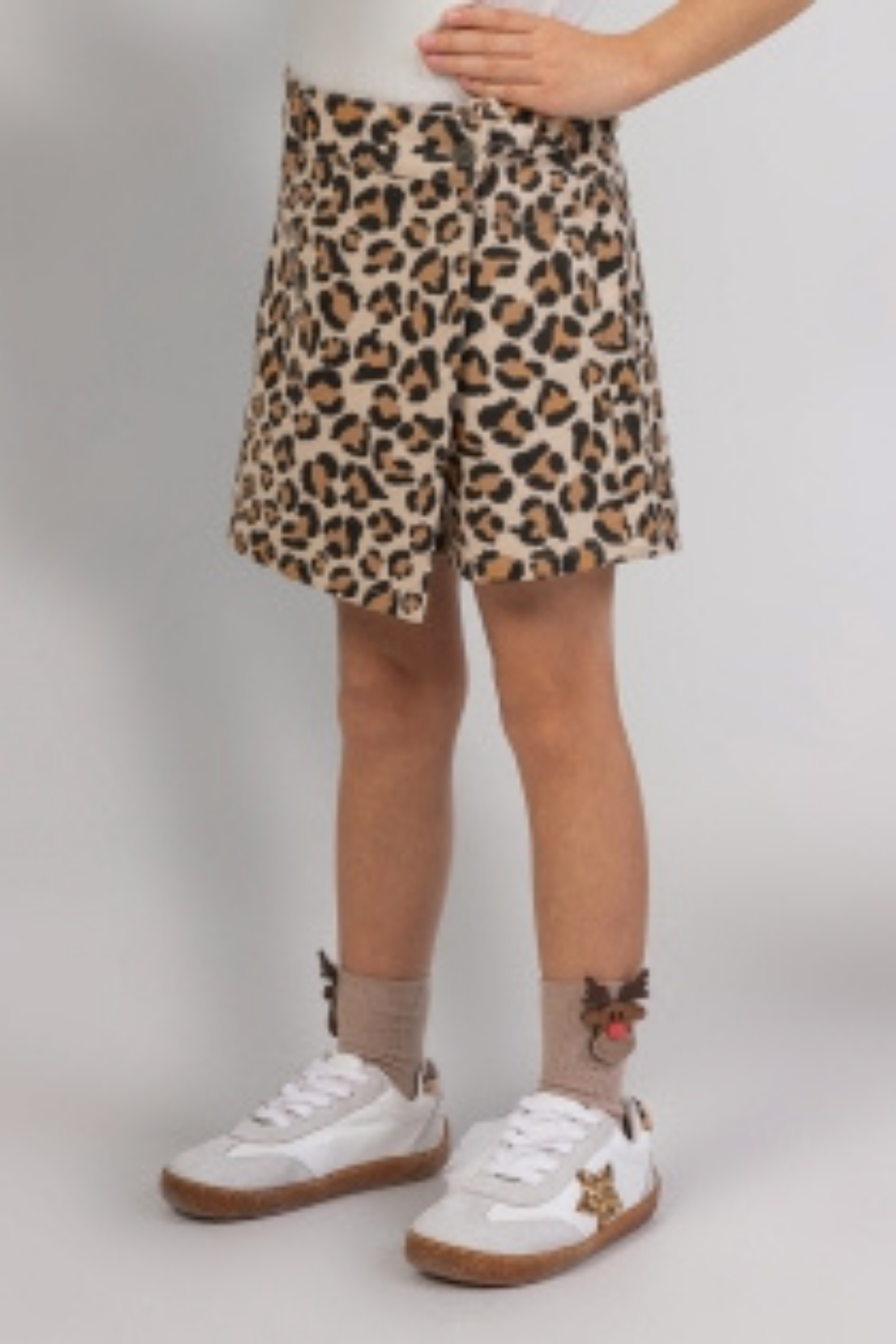 Leoparlı Kız Şort Etek - Bej