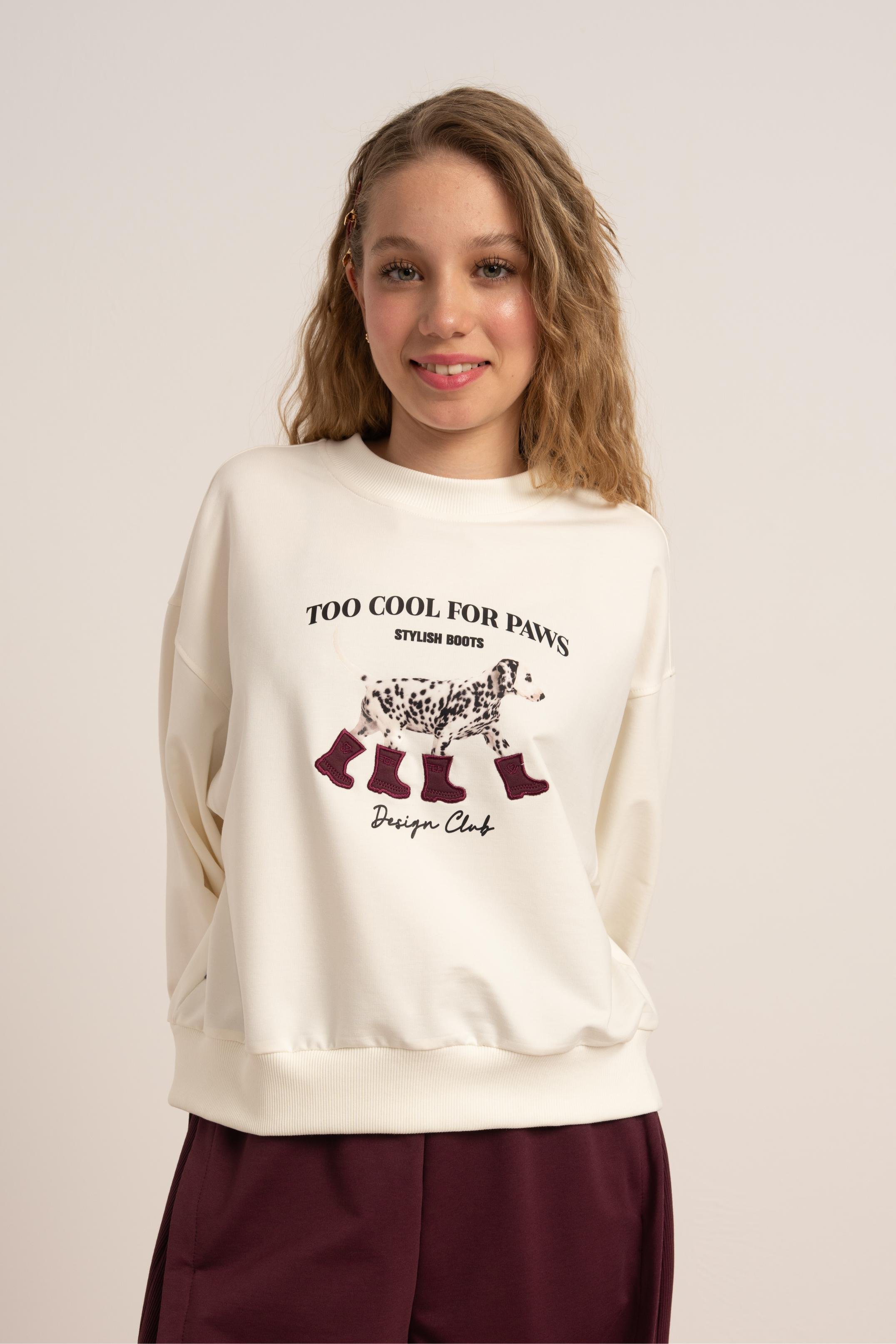 LOCO LOCO Dalmaçyalı Kız Sweat - Ekru