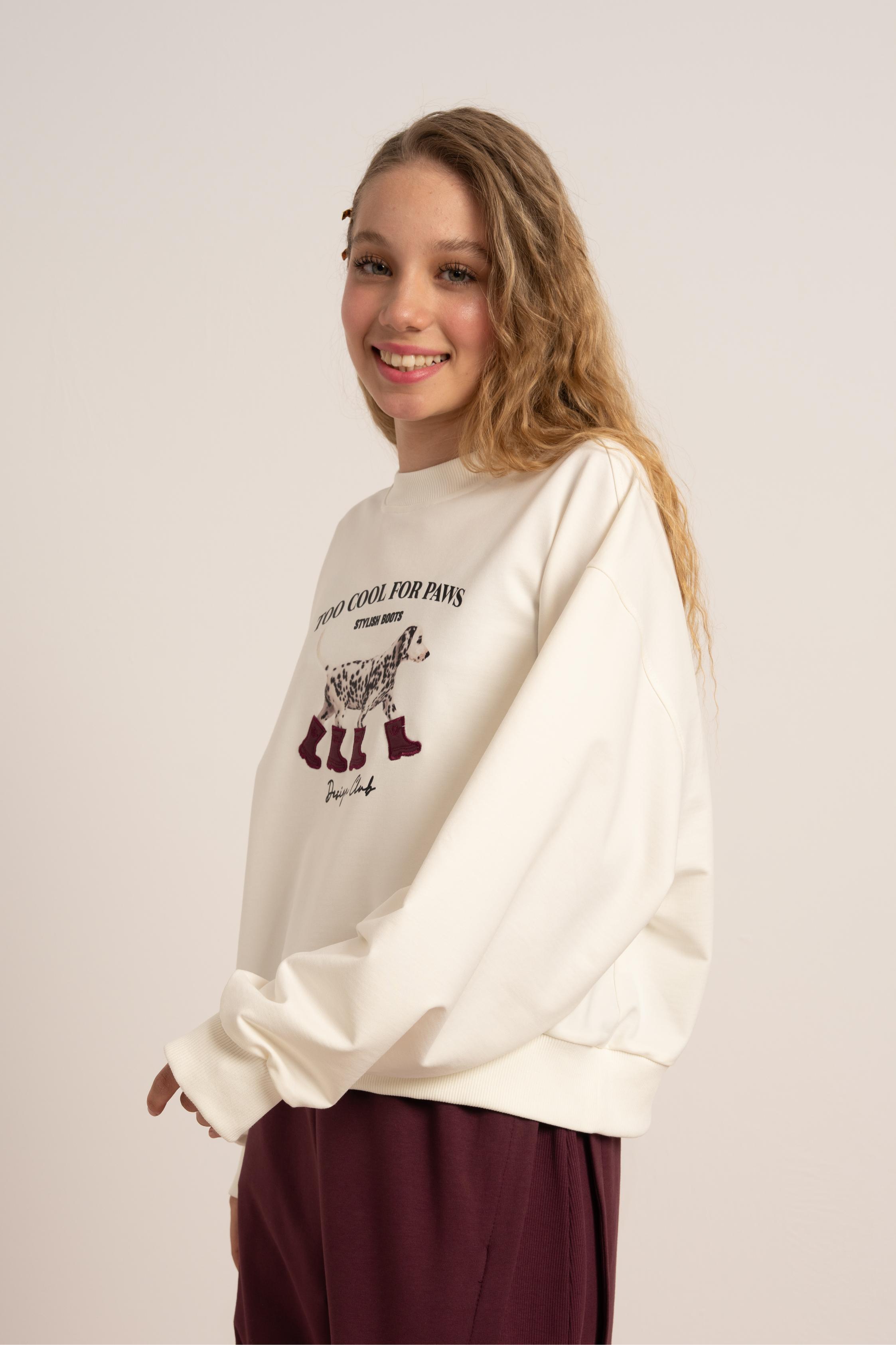 LOCO LOCO Dalmaçyalı Kız Sweat - Ekru