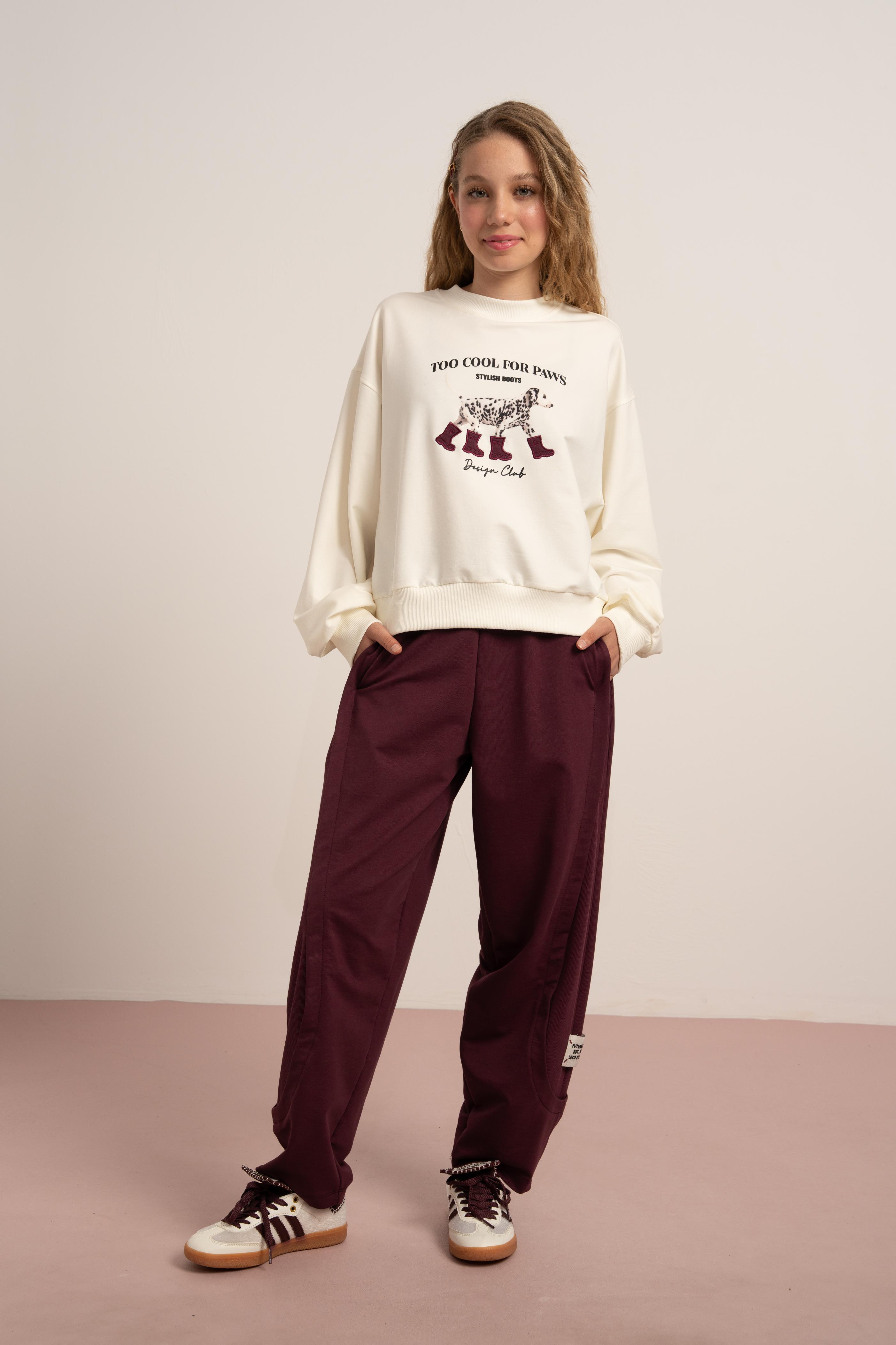 LOCO LOCO Dalmaçyalı Kız Sweat - Ekru