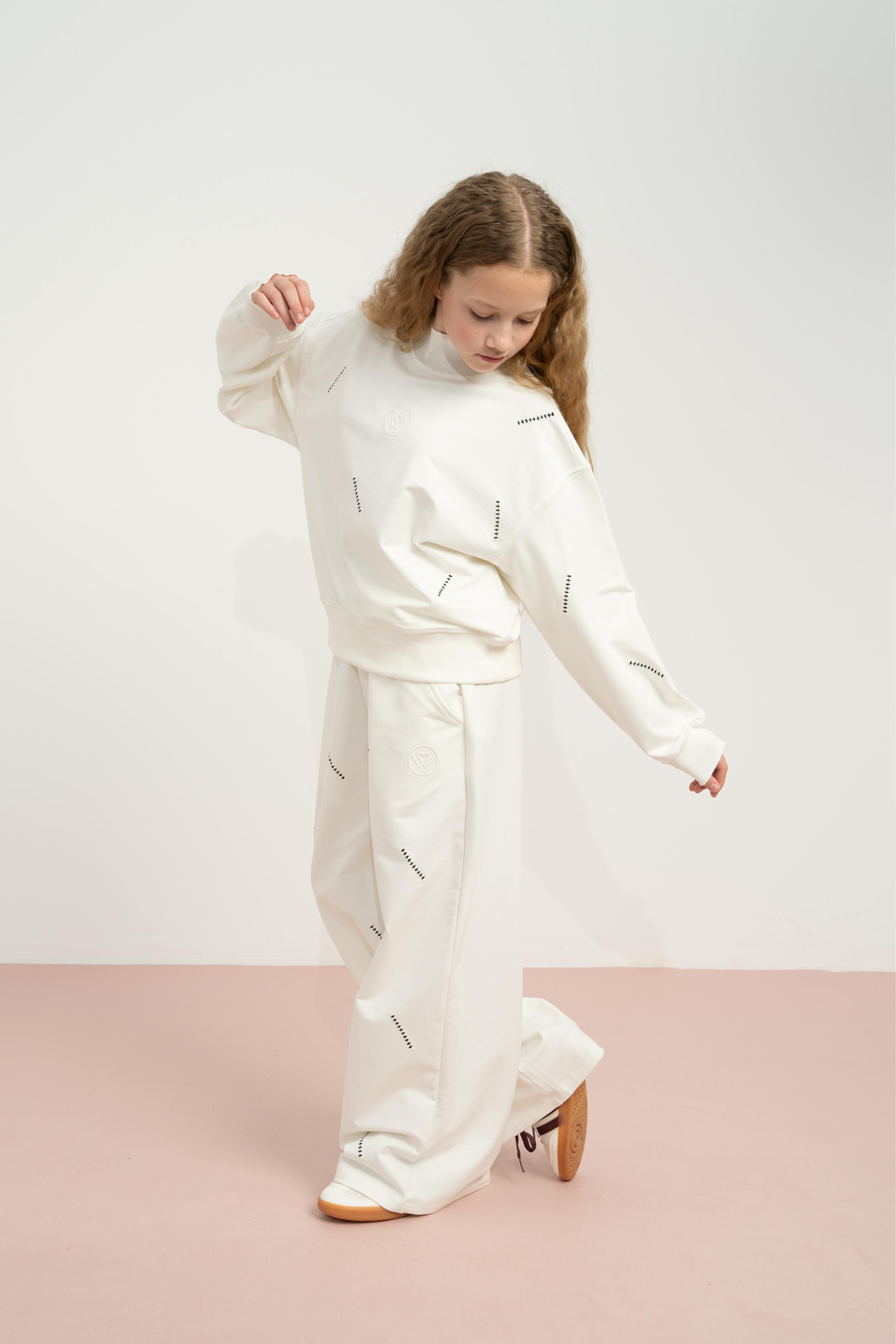 LOCO LOCO Dikişli Kız Takım - Ekru