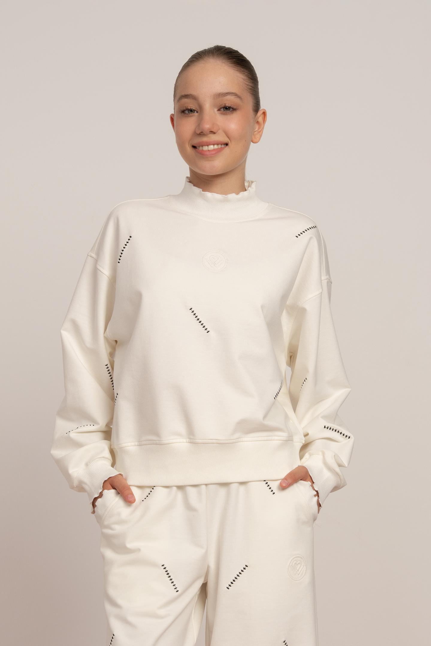 LOCO LOCO Dikişli Kız Takım - Ekru