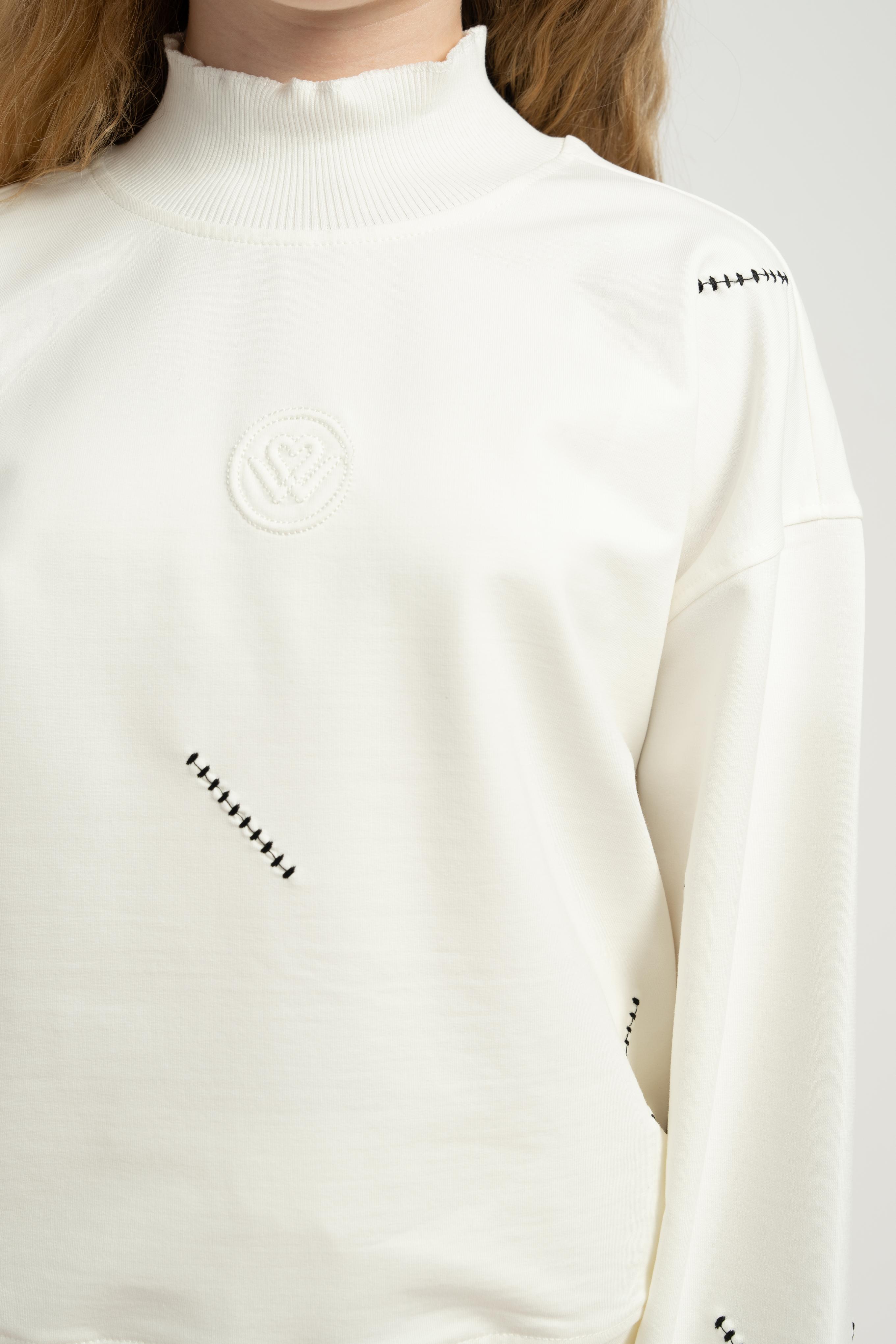 LOCO LOCO Dikişli Kız Takım - Ekru