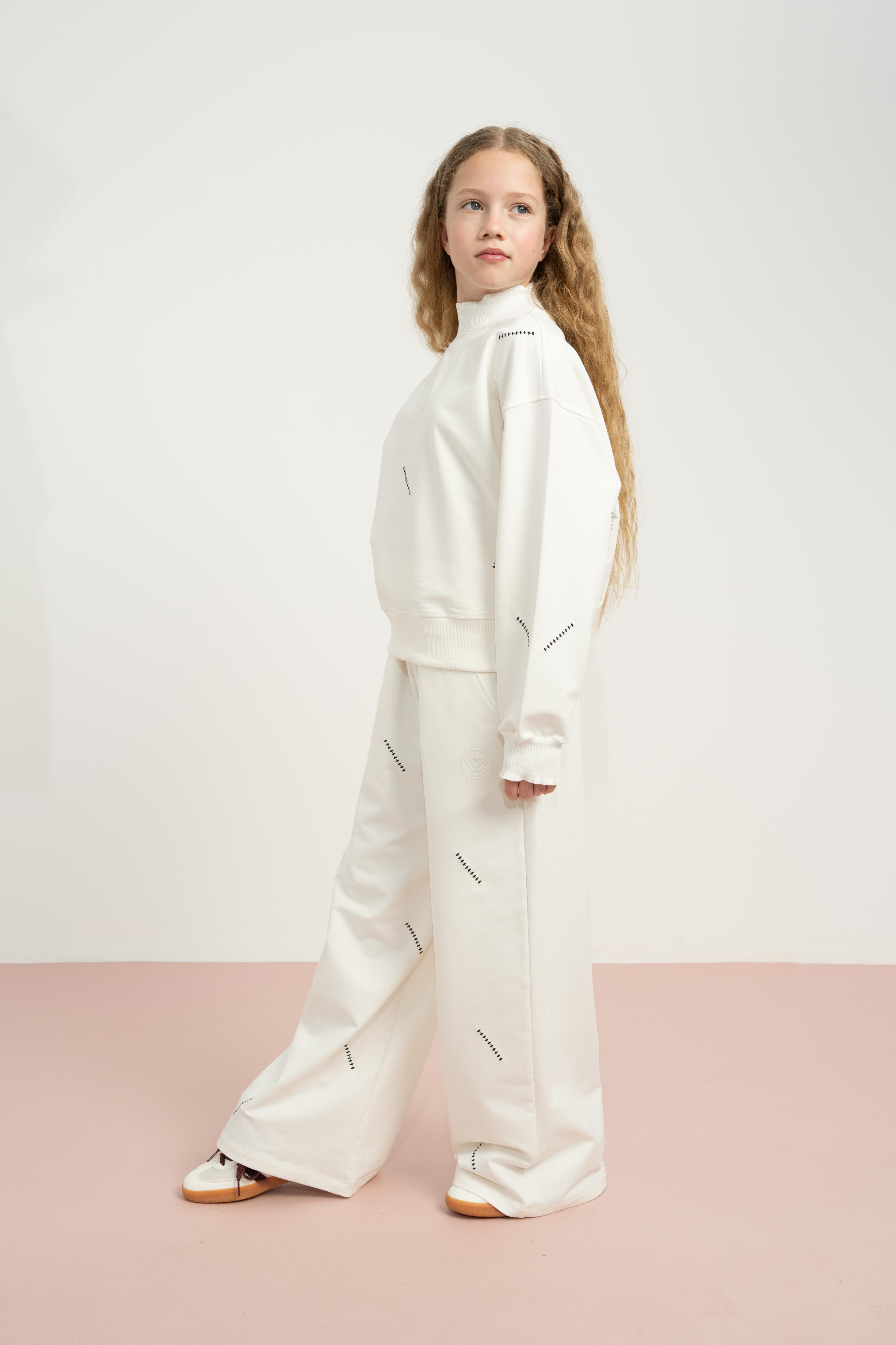 LOCO LOCO Dikişli Kız Takım - Ekru