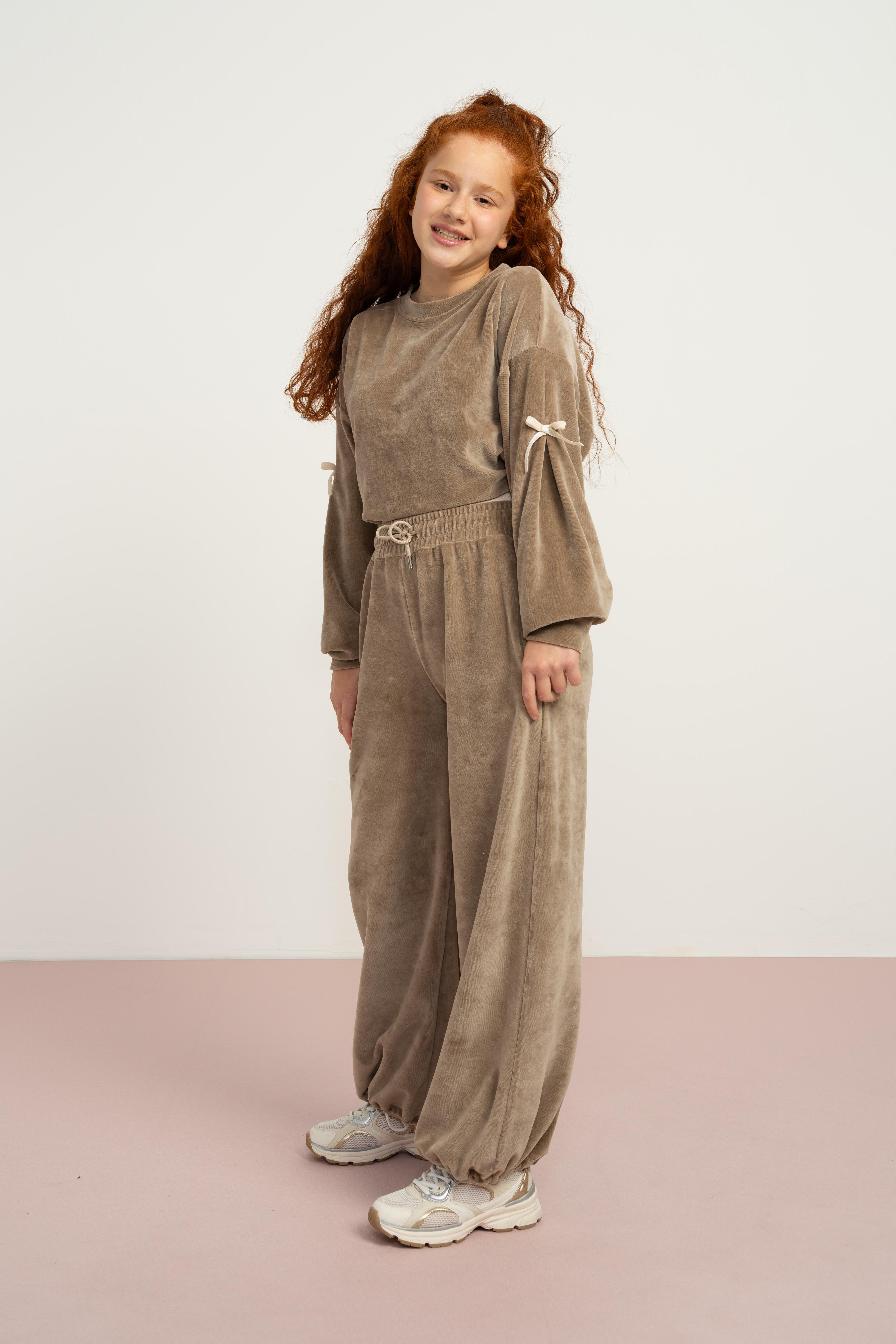 LOCO LOCO Kadife Kız Takım - Bej