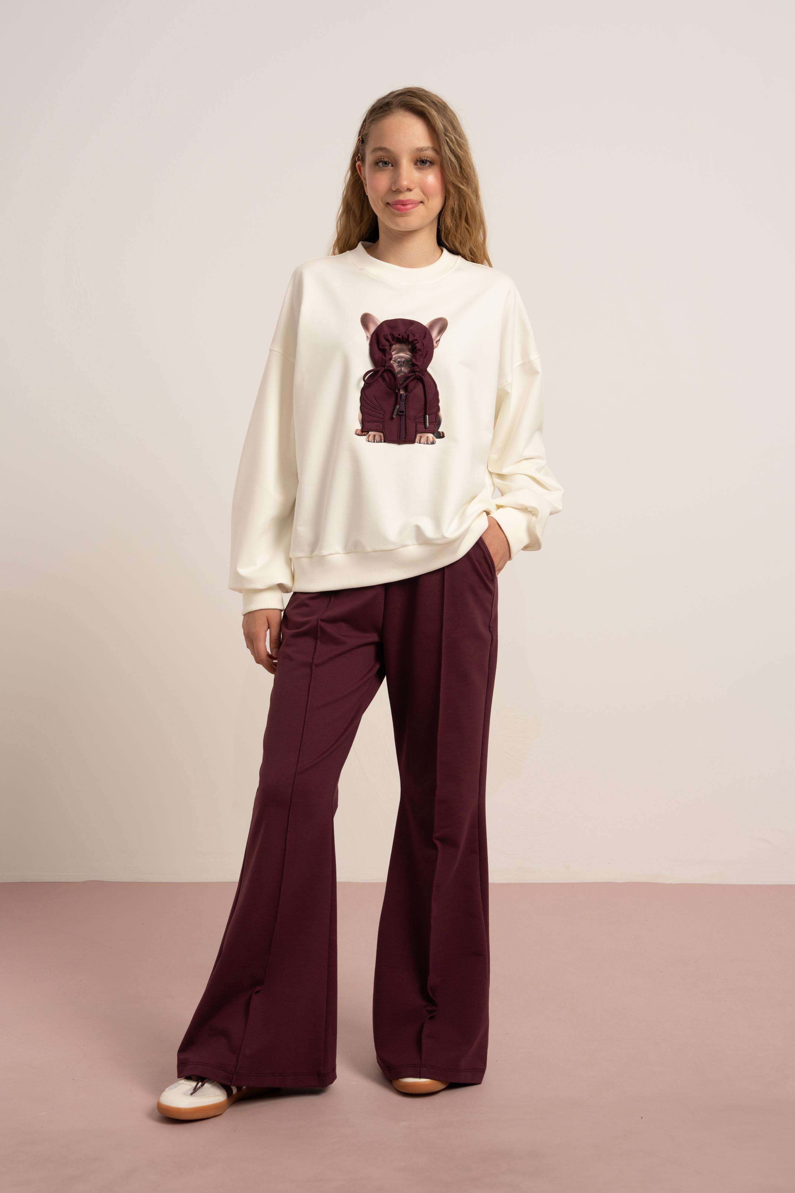 LOCO LOCO Kapşonlu Köpek Sweat - Ekru