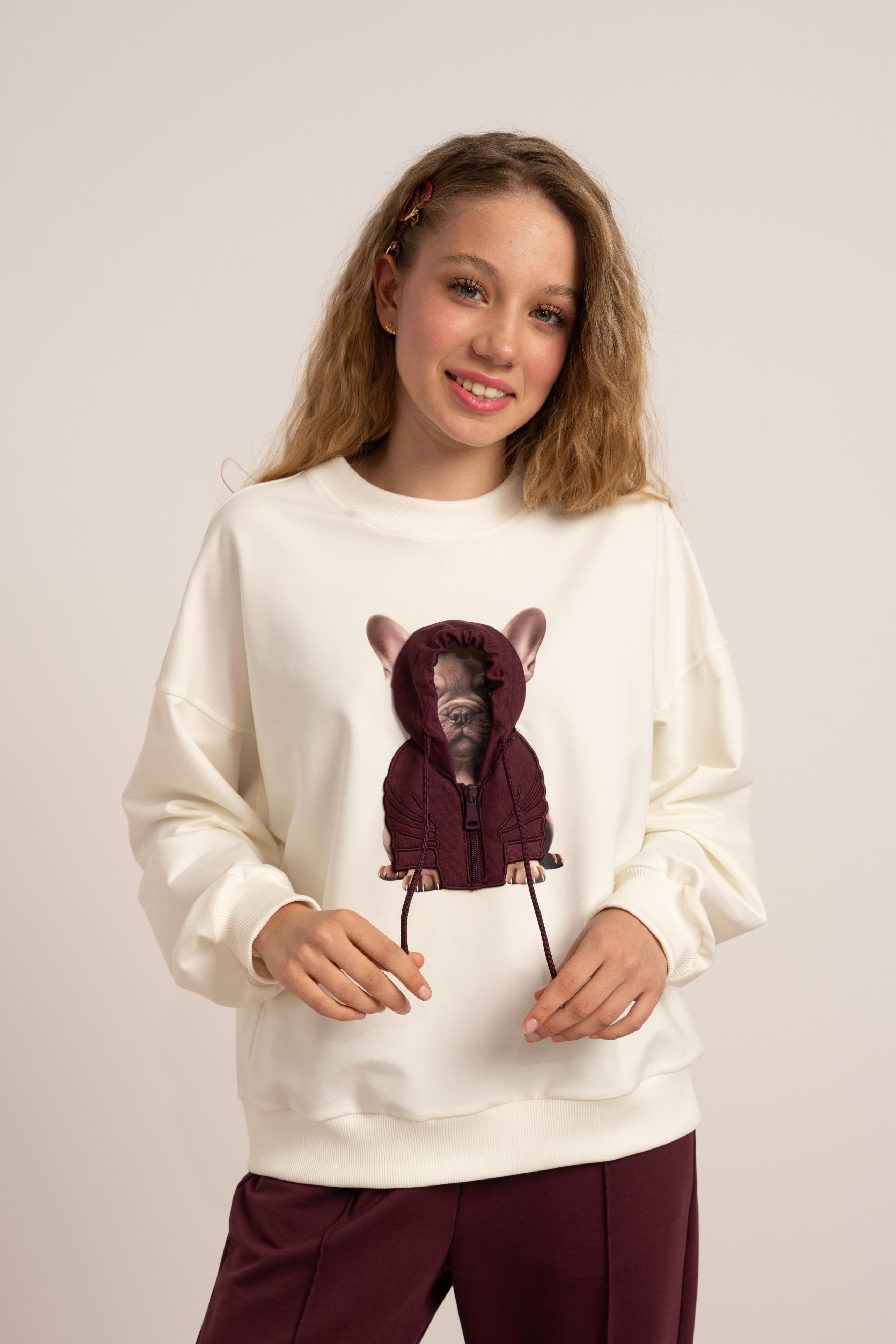 LOCO LOCO Kapşonlu Köpek Sweat - Ekru