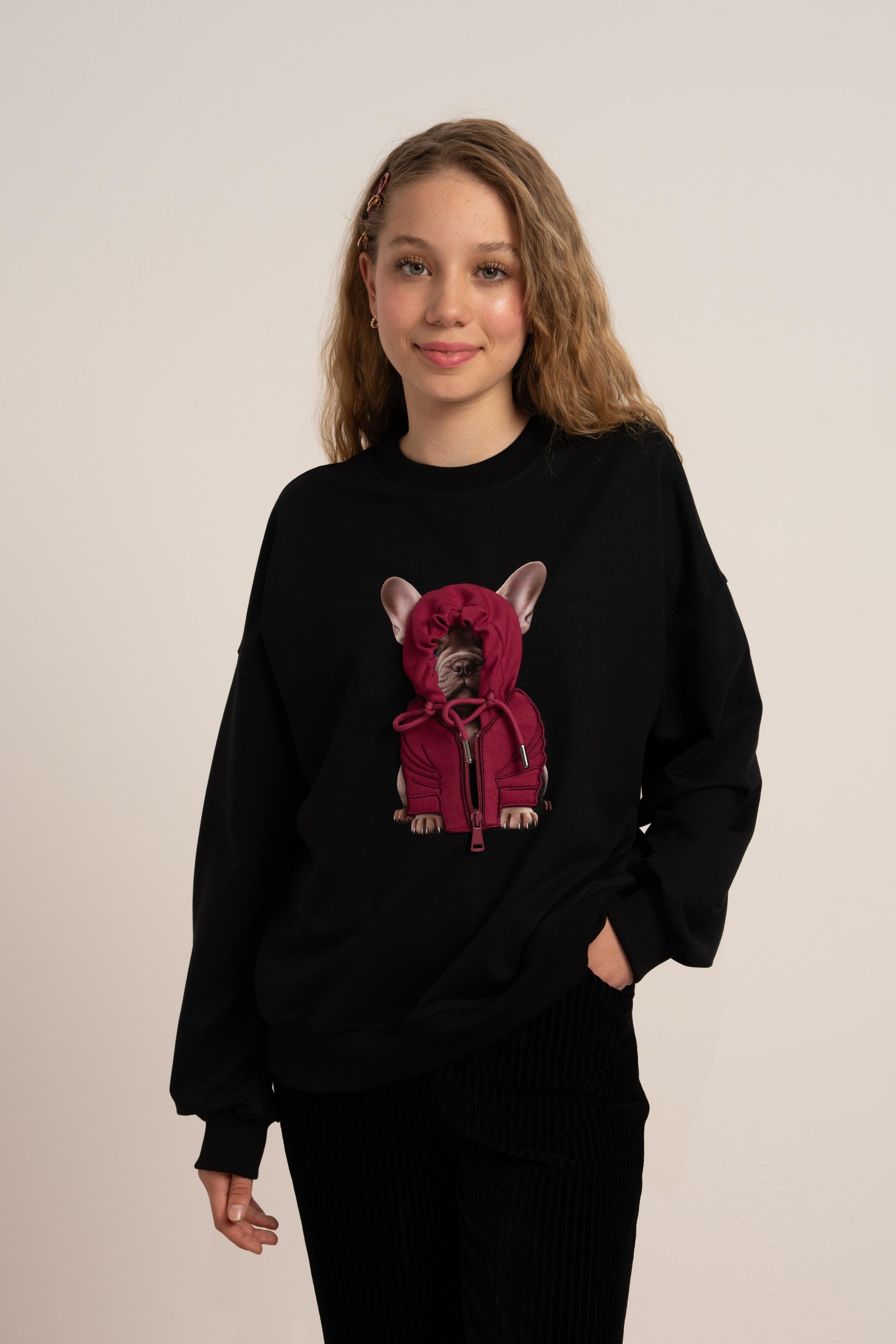 LOCO LOCO Kapşonlu Köpek Sweat - Siyah