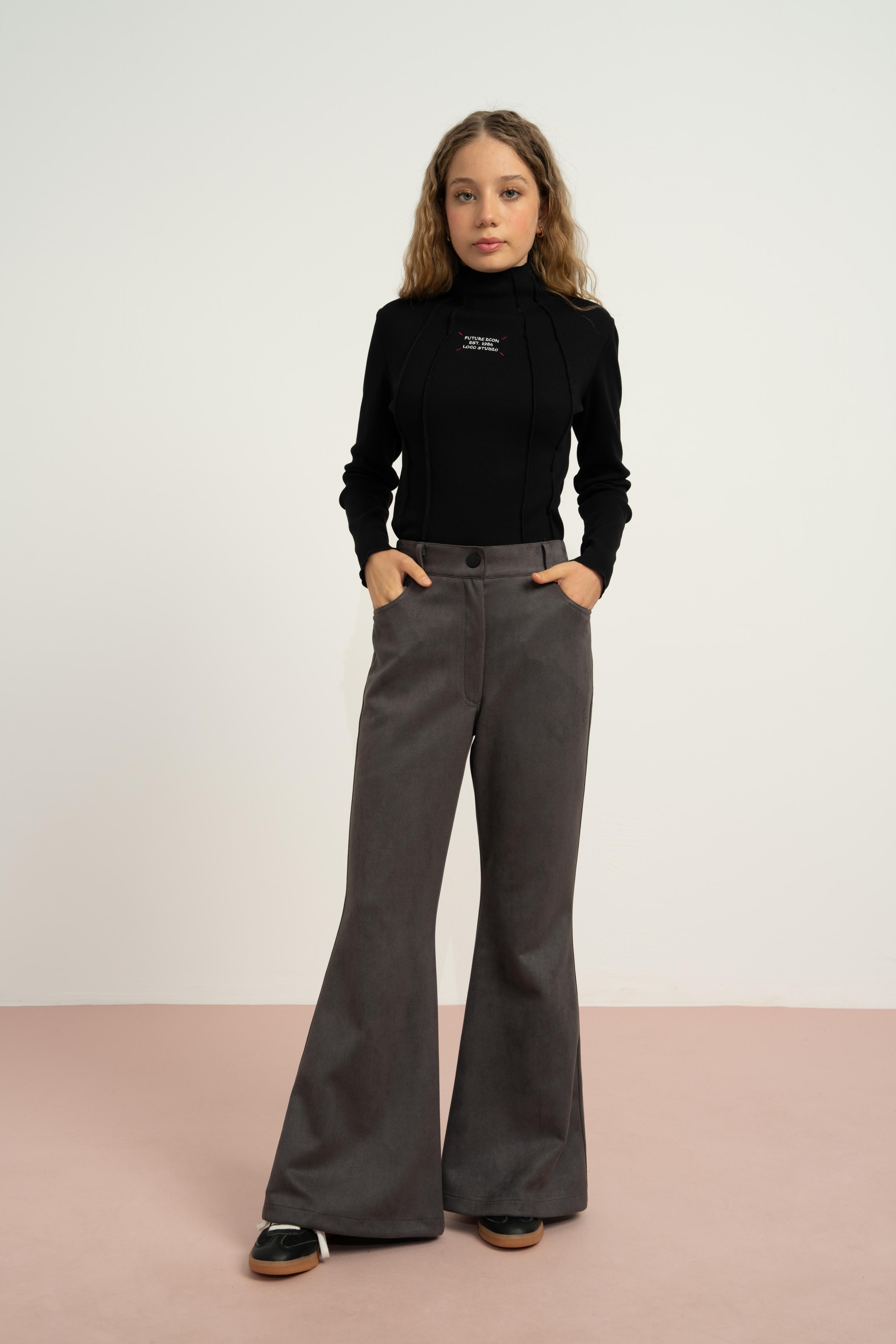 LOCO LOCO Kemerli Süet Pantolon - Antrasit