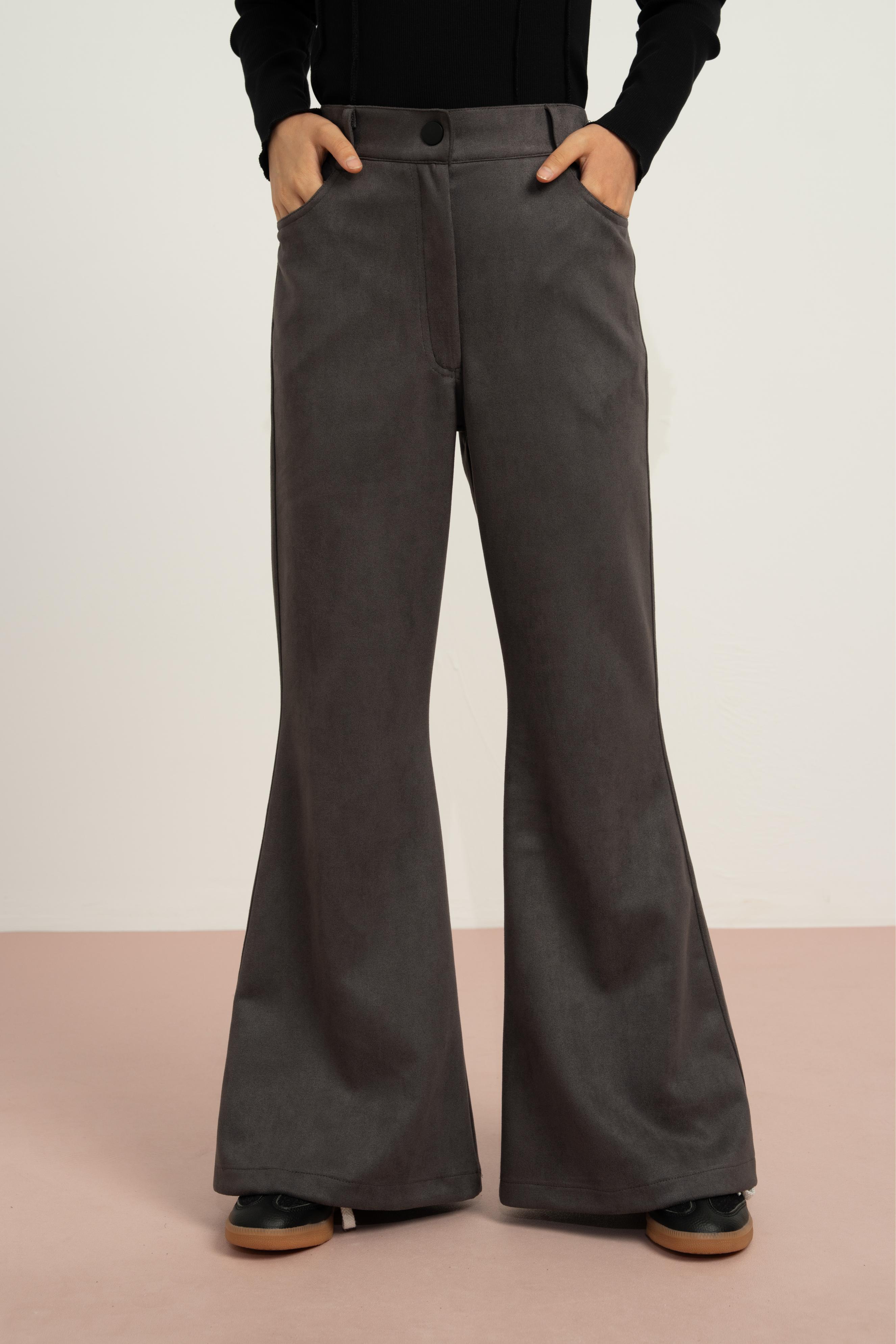 LOCO LOCO Kemerli Süet Pantolon - Antrasit