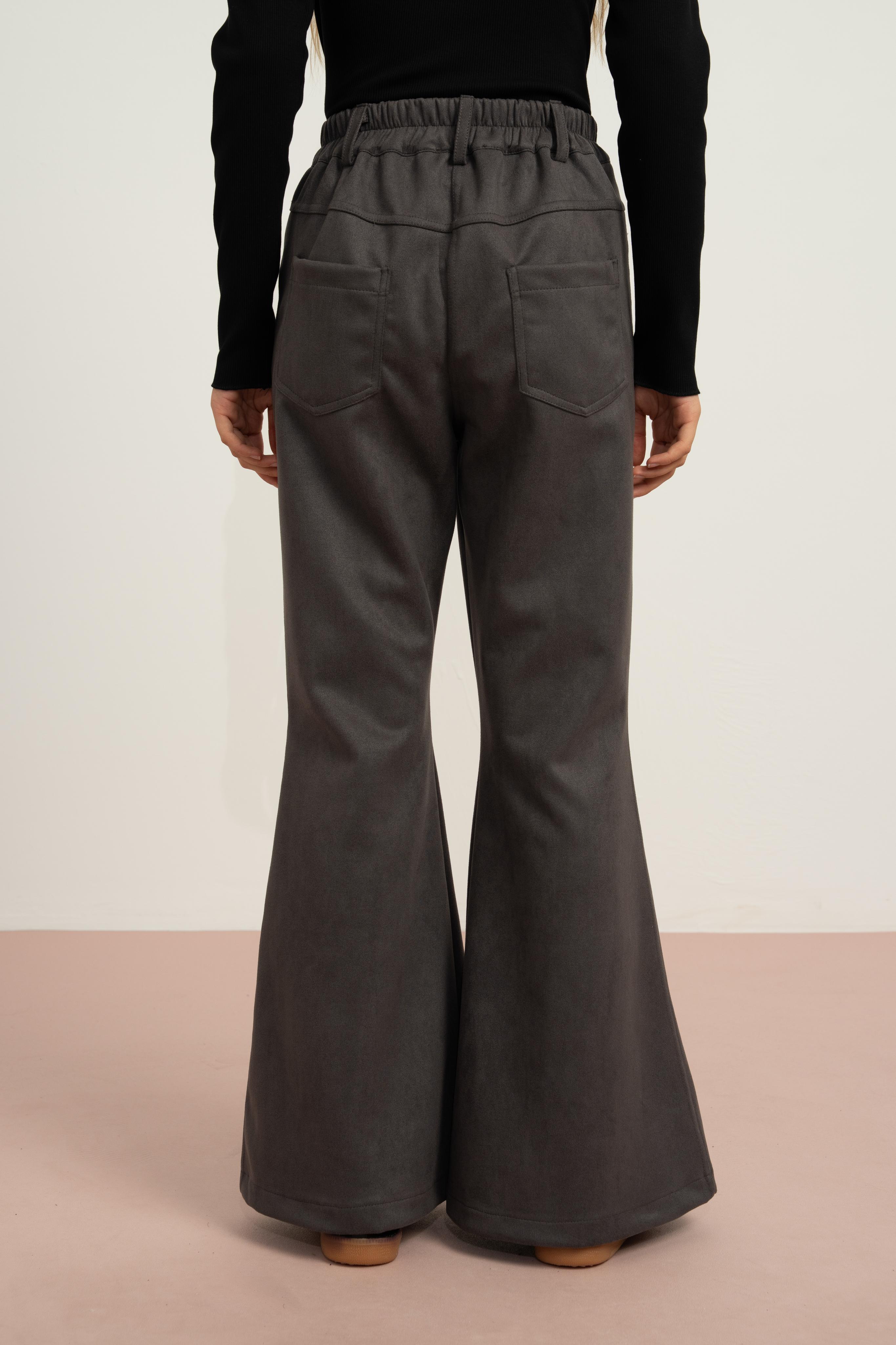 LOCO LOCO Kemerli Süet Pantolon - Antrasit