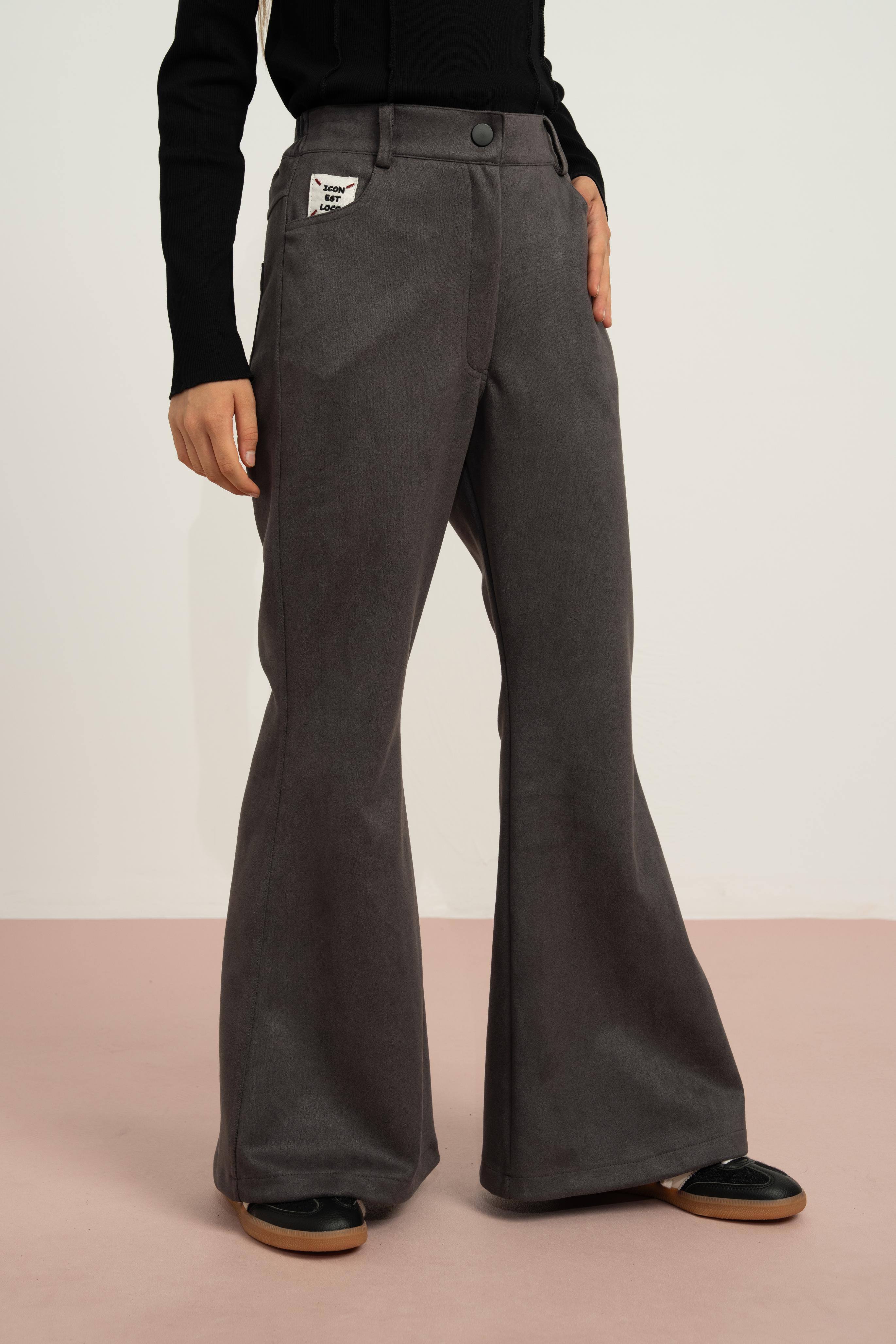 LOCO LOCO Kemerli Süet Pantolon - Antrasit