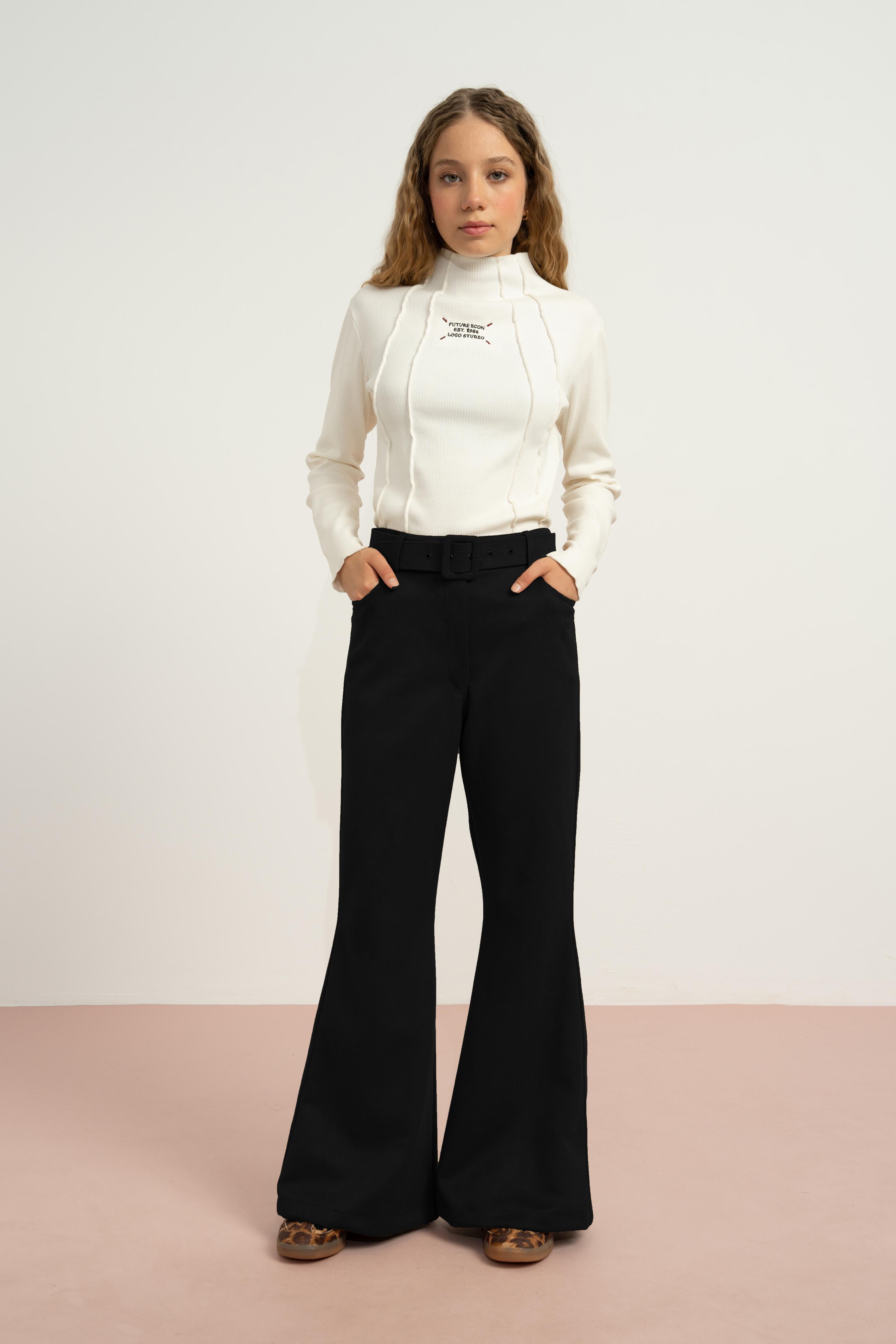 LOCO LOCO Kemerli Süet Pantolon - Siyah