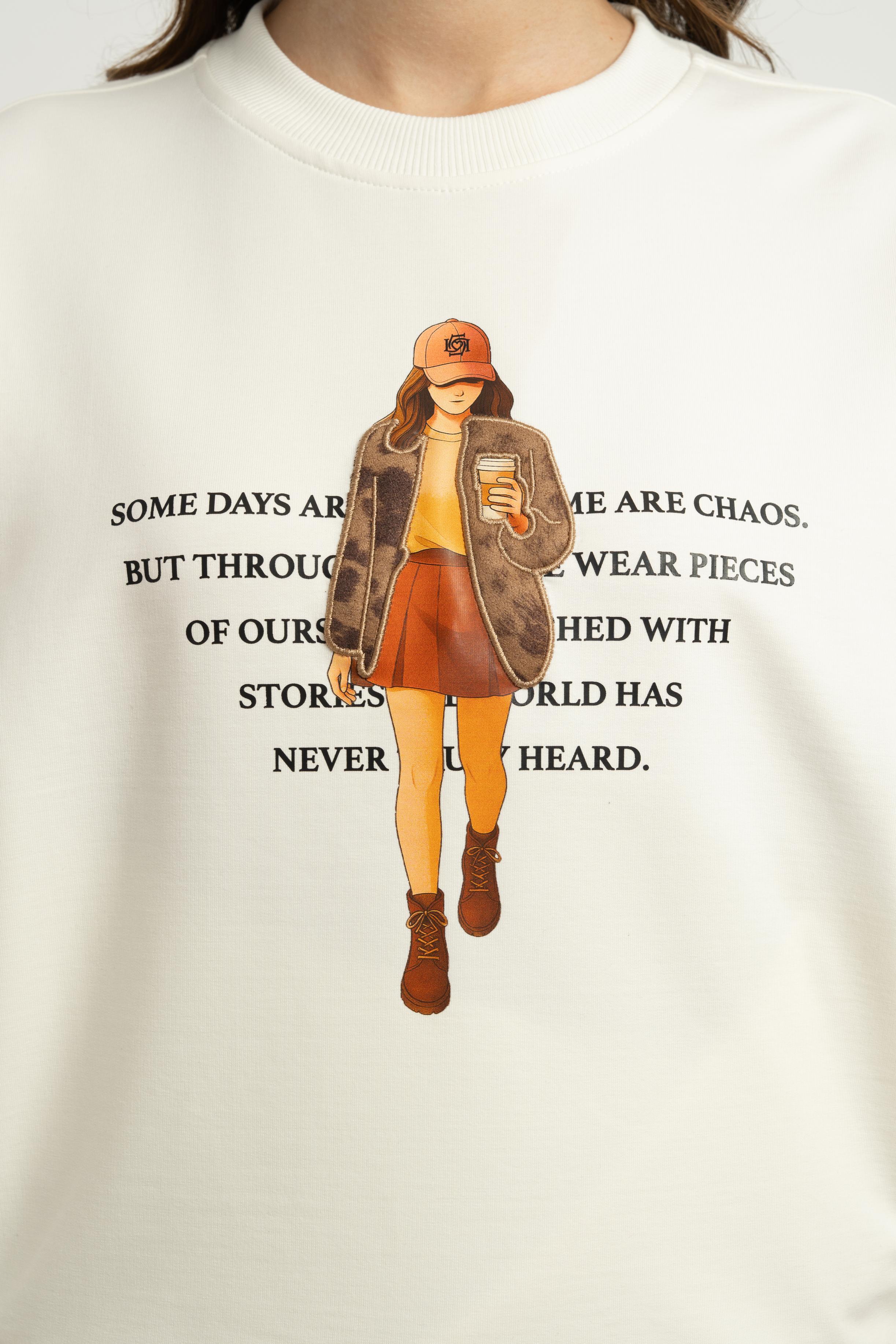 LOCO LOCO Kız Baskılı Sweat - Ekru