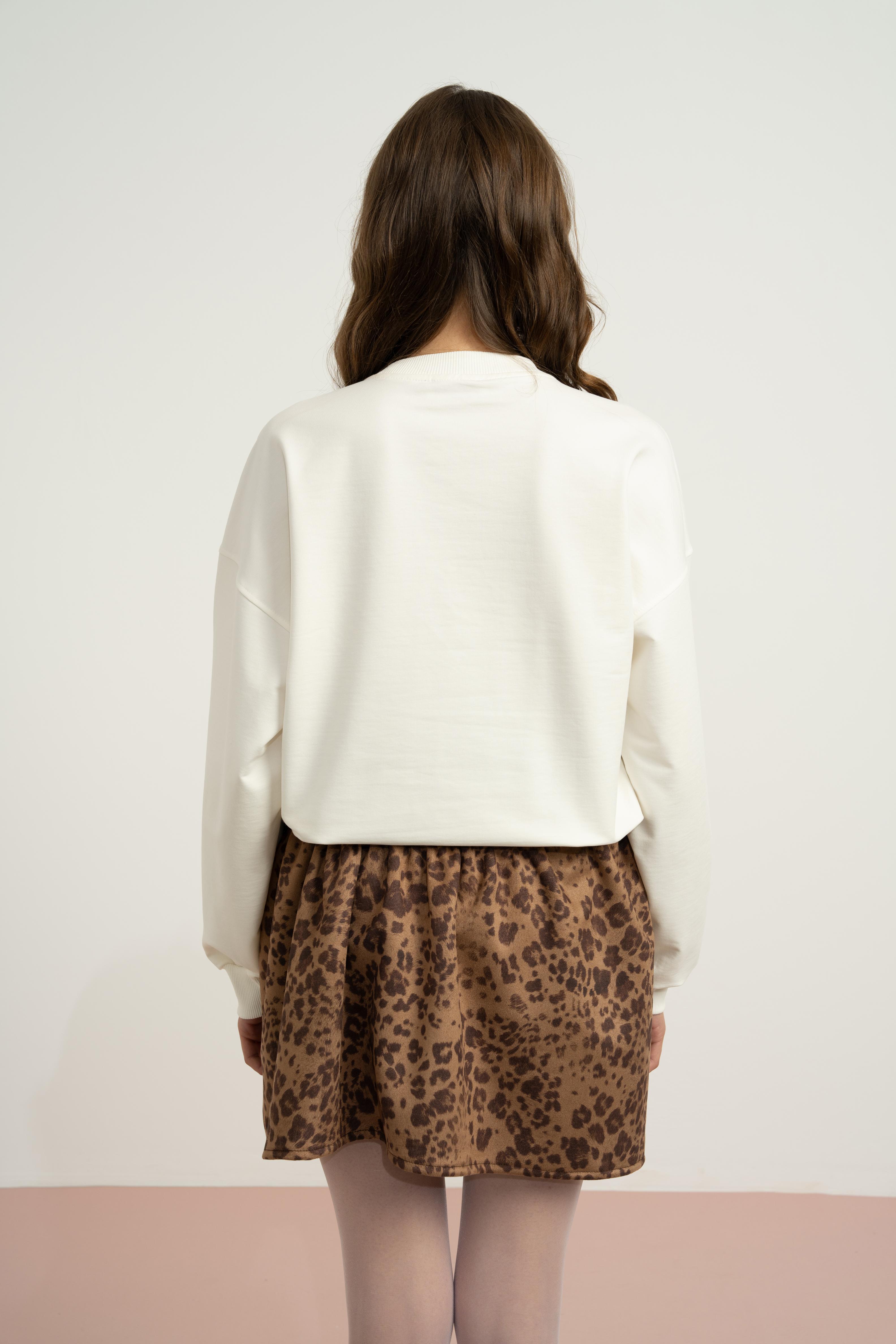 LOCO LOCO Kız Baskılı Sweat - Ekru