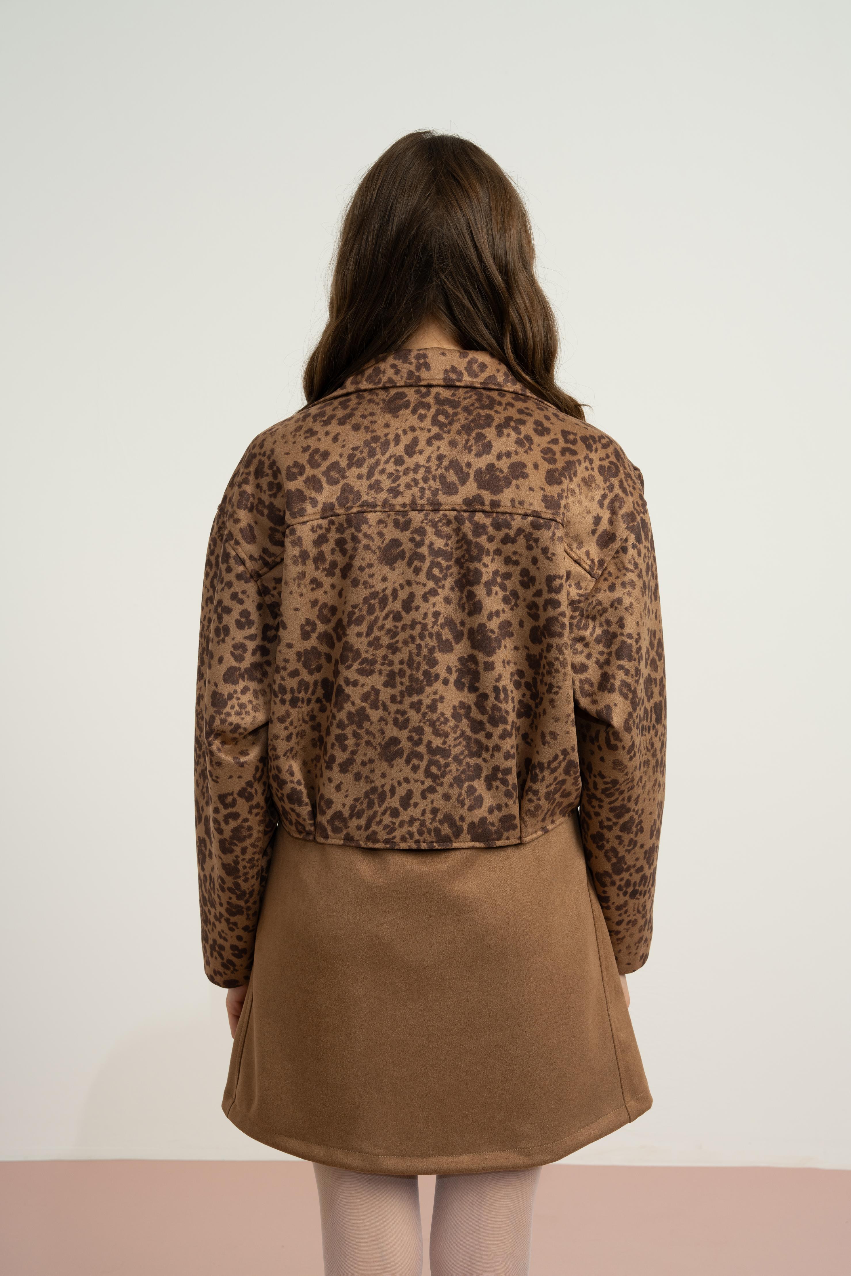LOCO LOCO Leopar Süet Kız Ceket - Vizon