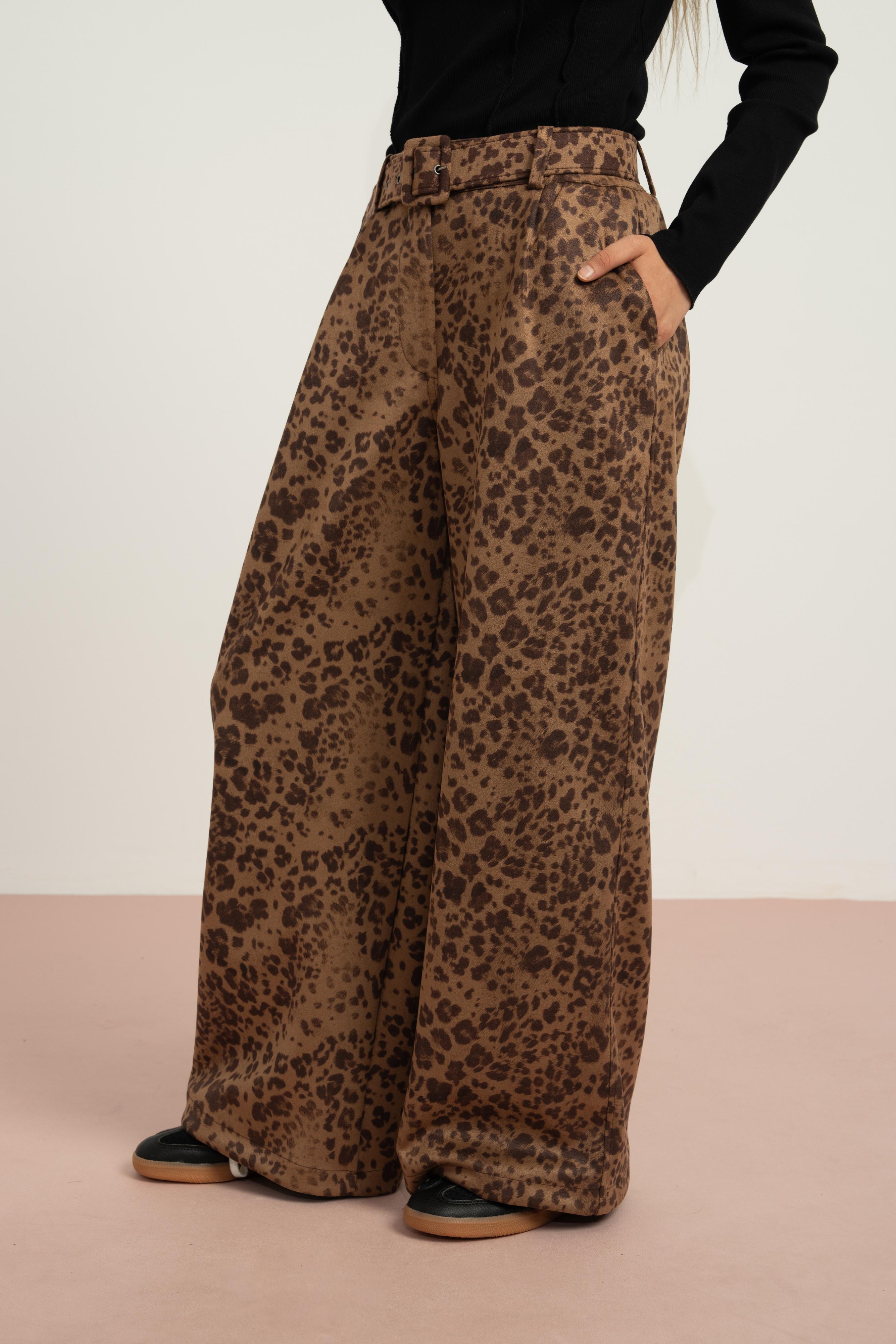 LOCO LOCO Leoparlı Süet Pantolon - Vizon