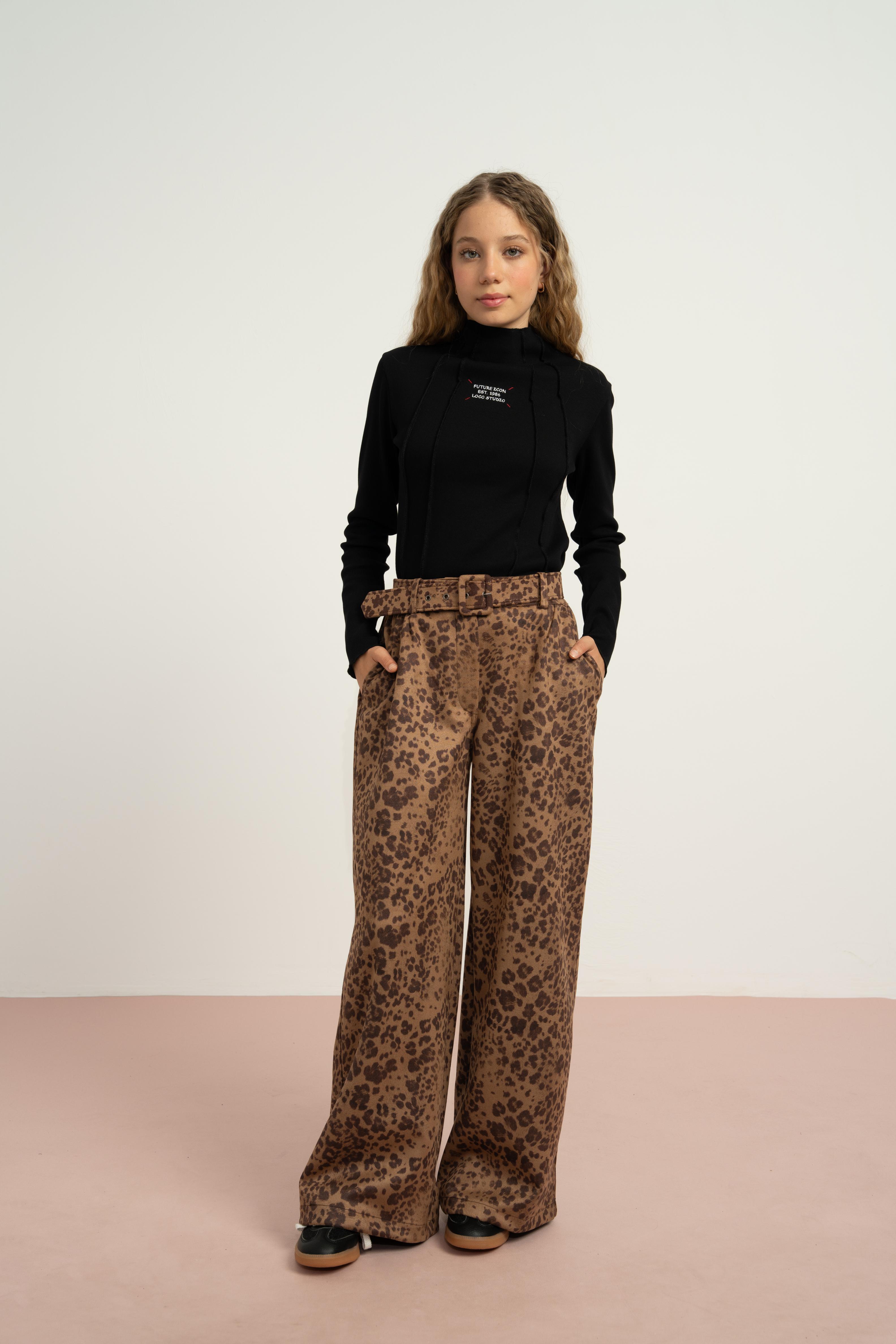 LOCO LOCO Leoparlı Süet Pantolon - Vizon