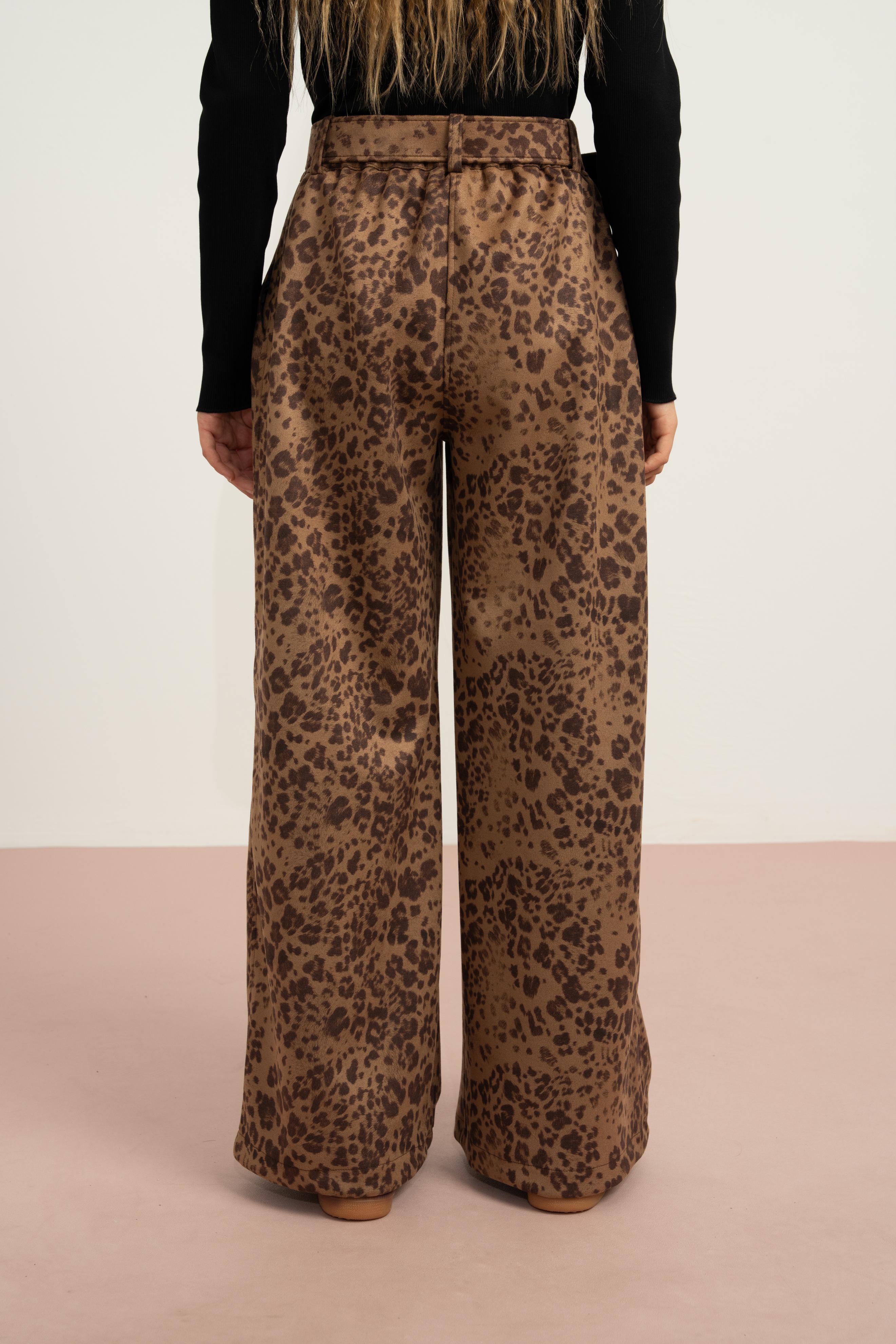 LOCO LOCO Leoparlı Süet Pantolon - Vizon