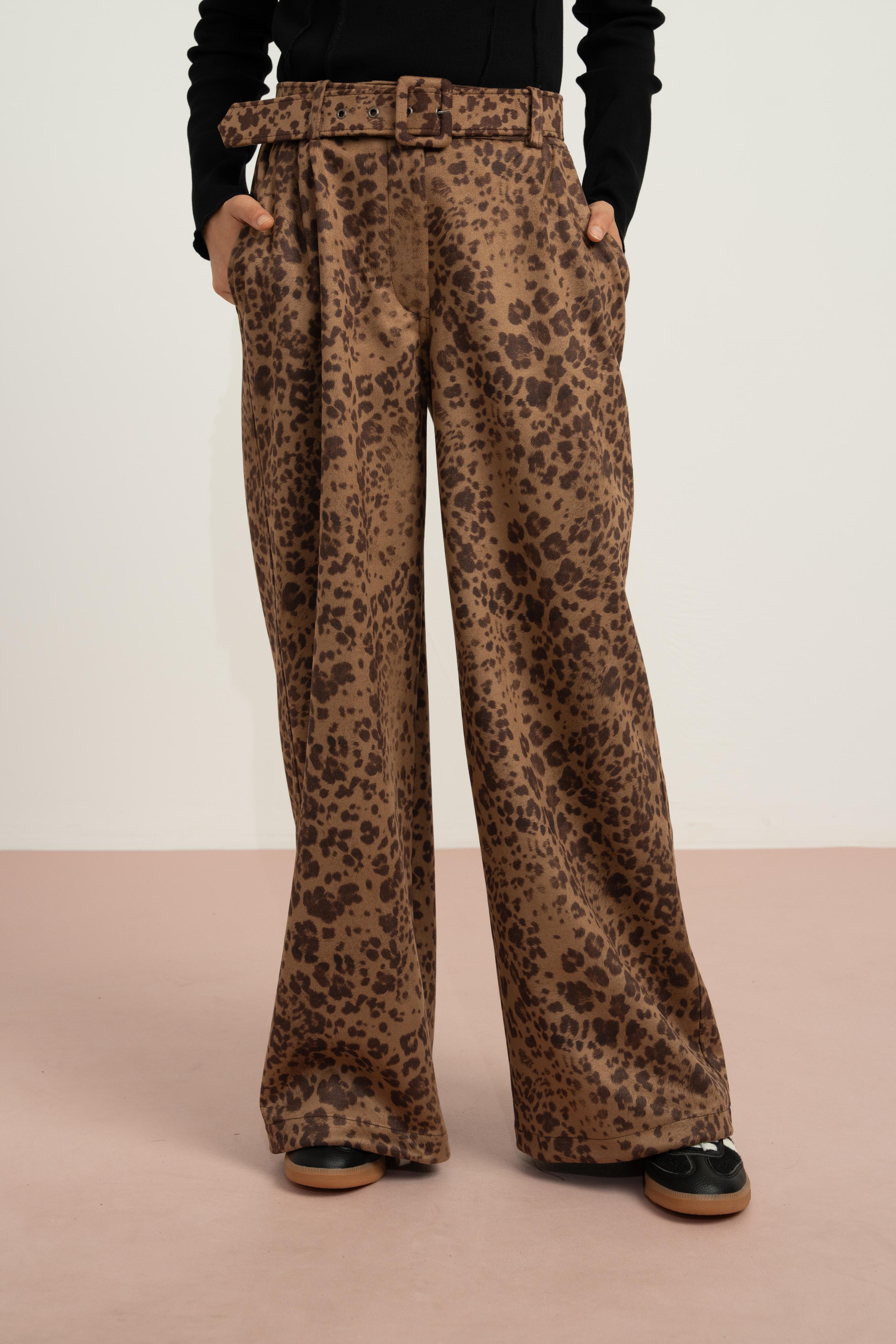 LOCO LOCO Leoparlı Süet Pantolon - Vizon