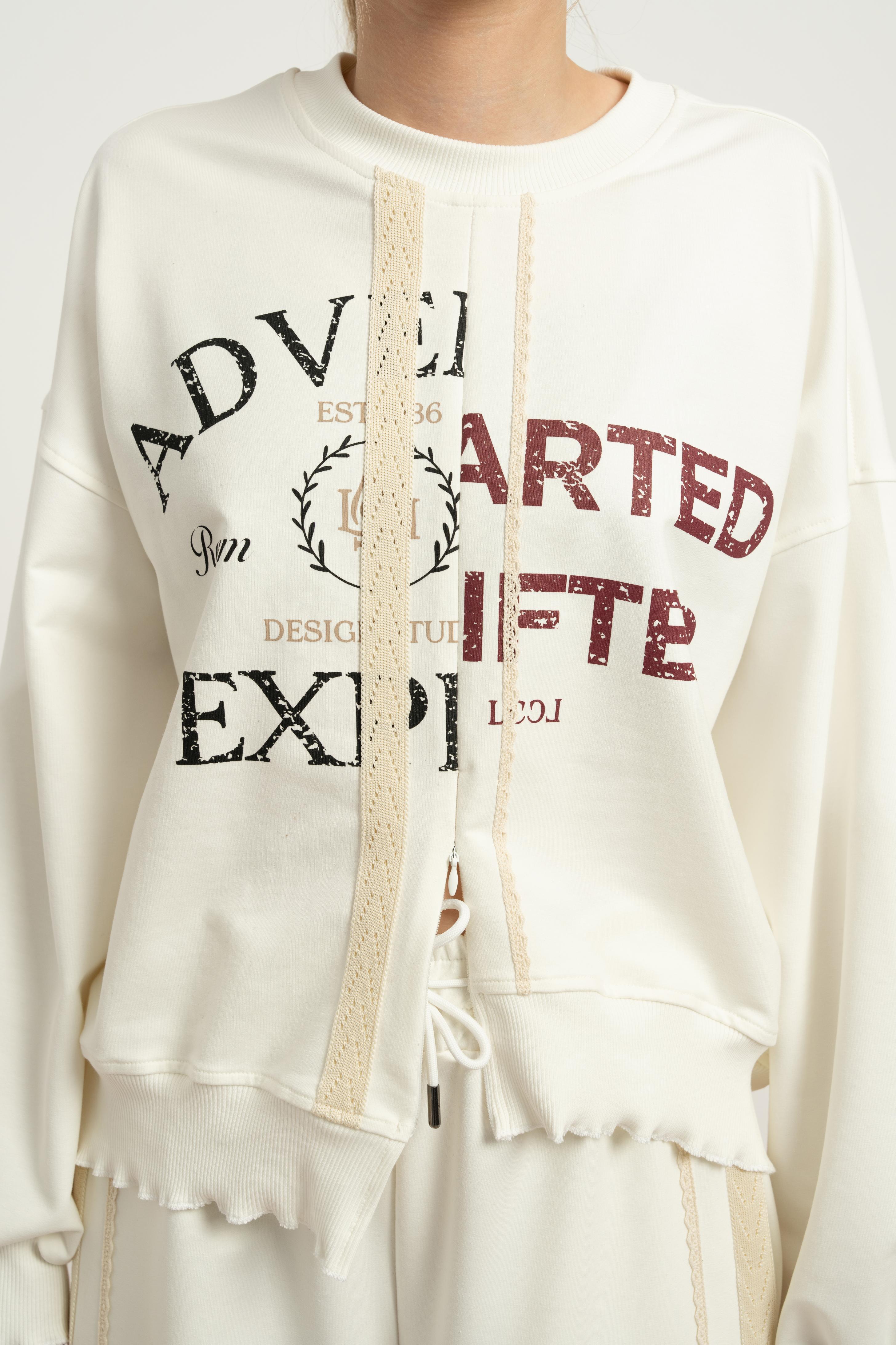 LOCO LOCO Önü Fermuarlı Sweat - Ekru