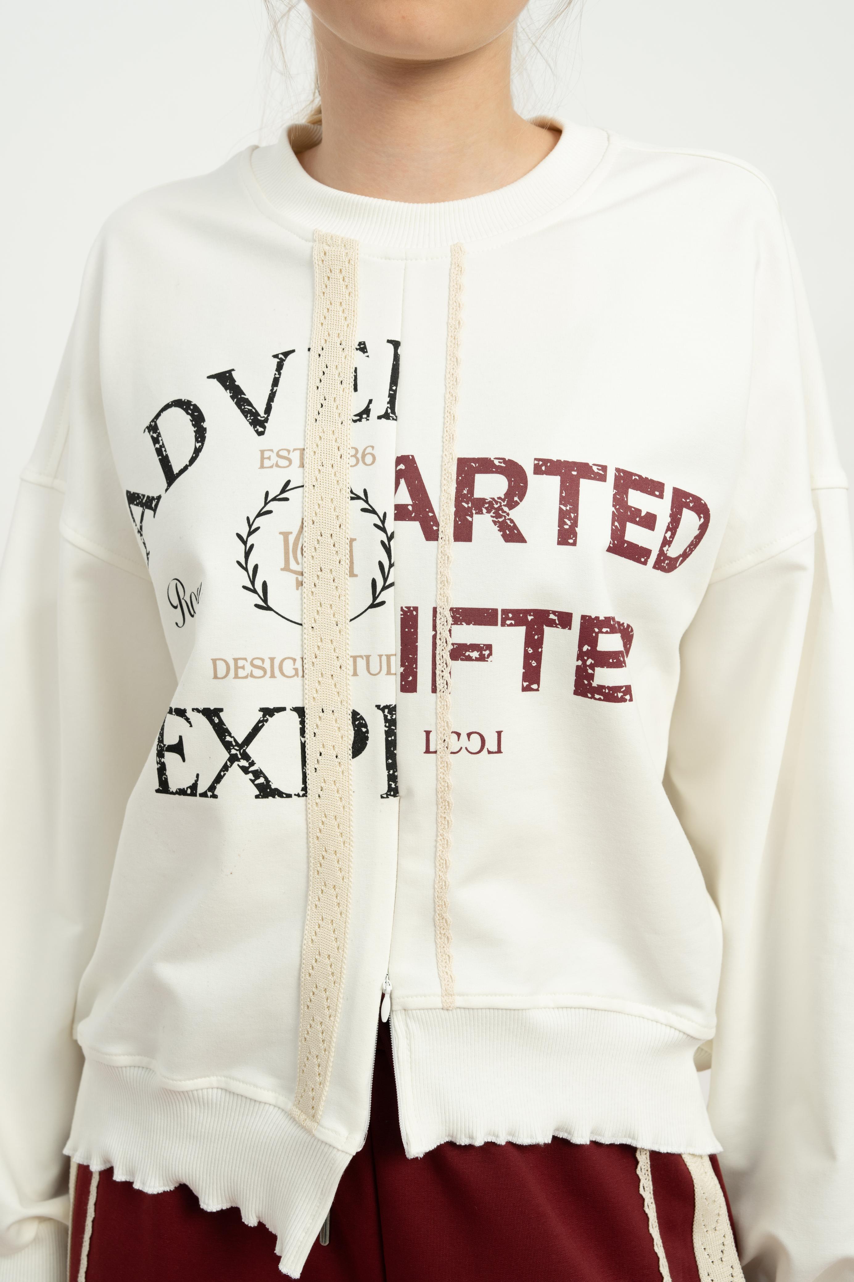 LOCO LOCO Önü Fermuarlı Sweat - Ekru