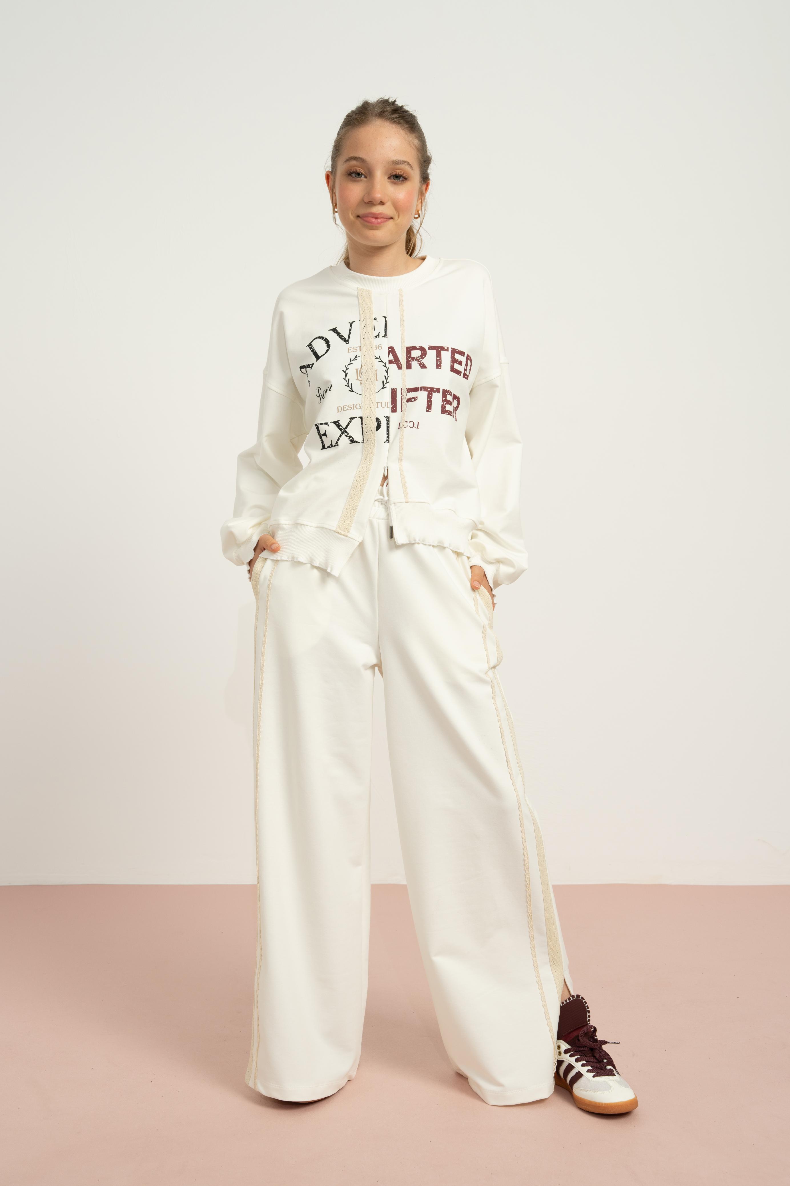 LOCO LOCO Önü Fermuarlı Sweat - Ekru