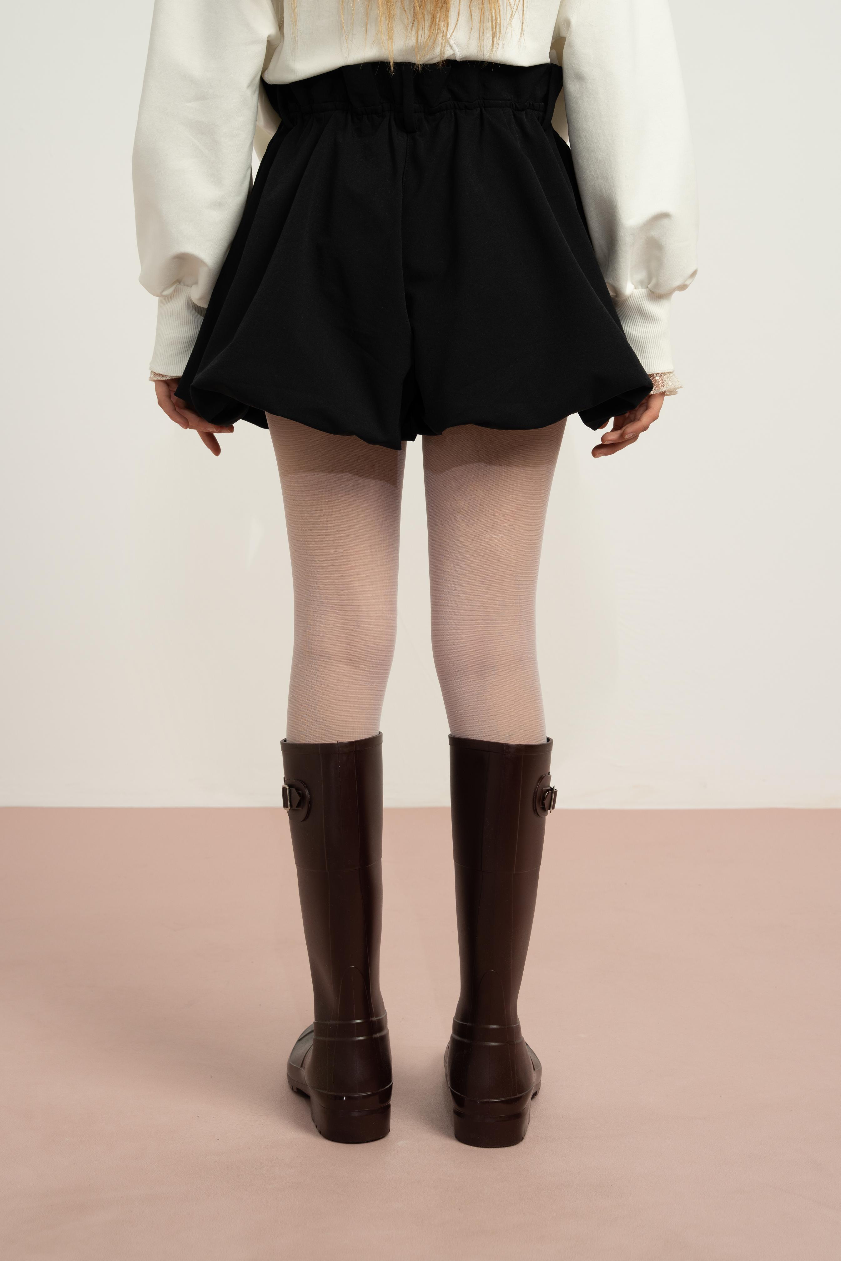 LOCO LOCO Paraşüt Kız Balon Şort Etek - Siyah