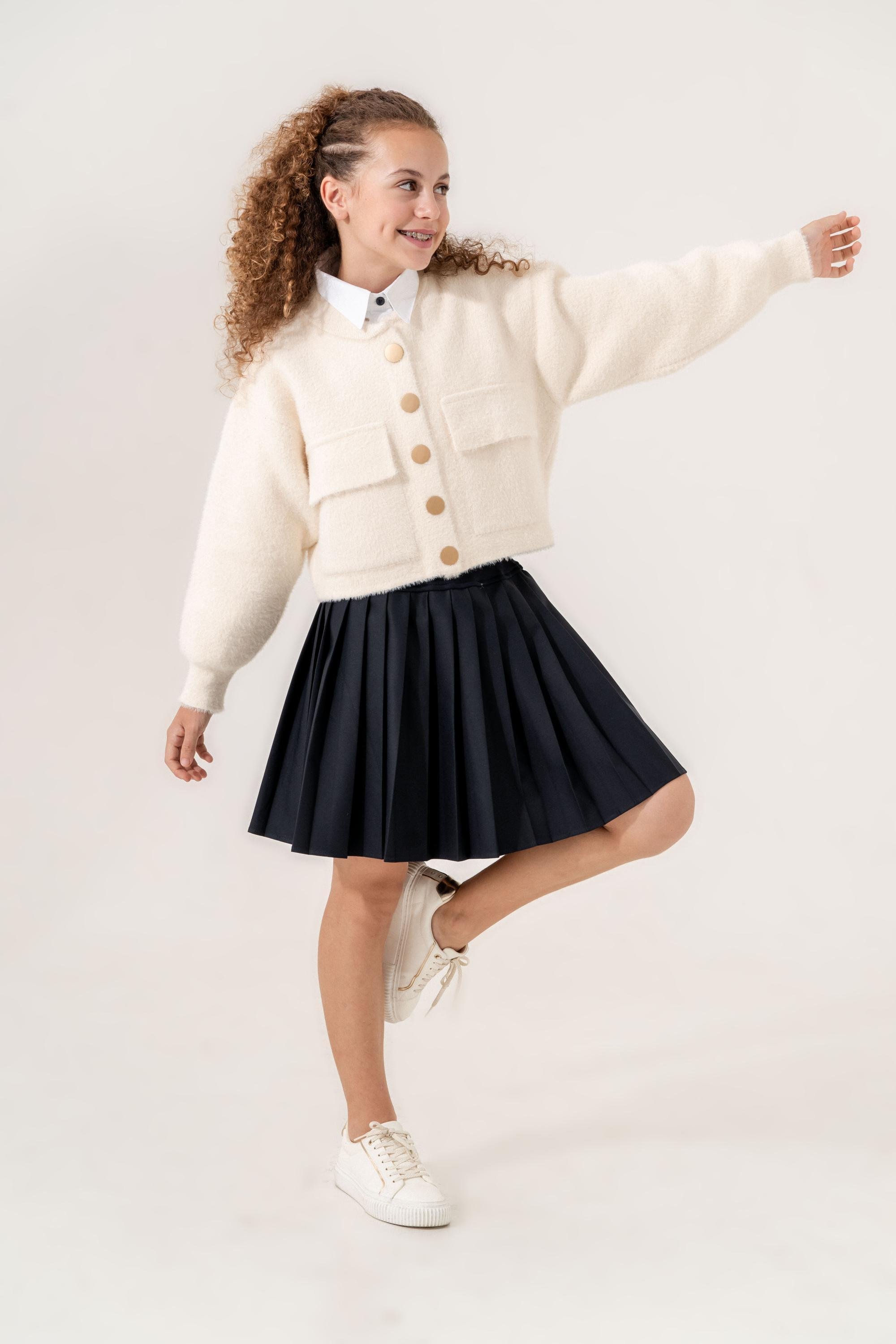 LOCO LOCO Sakallı Kız Ceket - Ekru