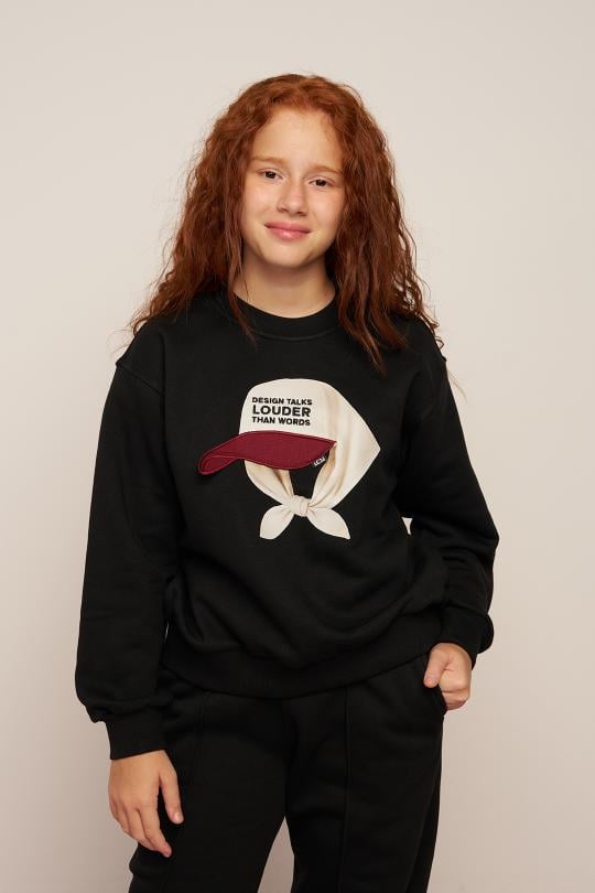 LOCO LOCO Şapkalı Kız Sweat - Siyah