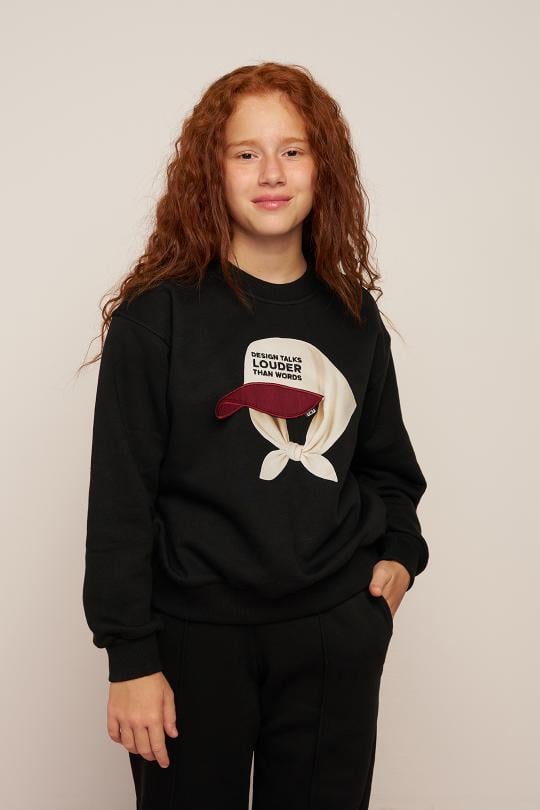 LOCO LOCO Şapkalı Kız Sweat - Siyah