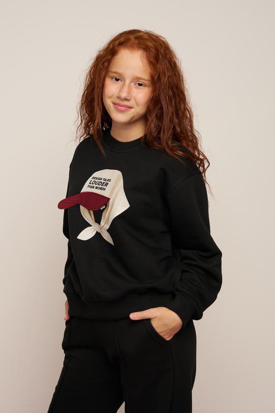 LOCO LOCO Şapkalı Kız Sweat - Siyah