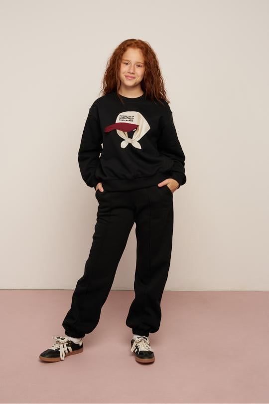 LOCO LOCO Şapkalı Kız Sweat - Siyah