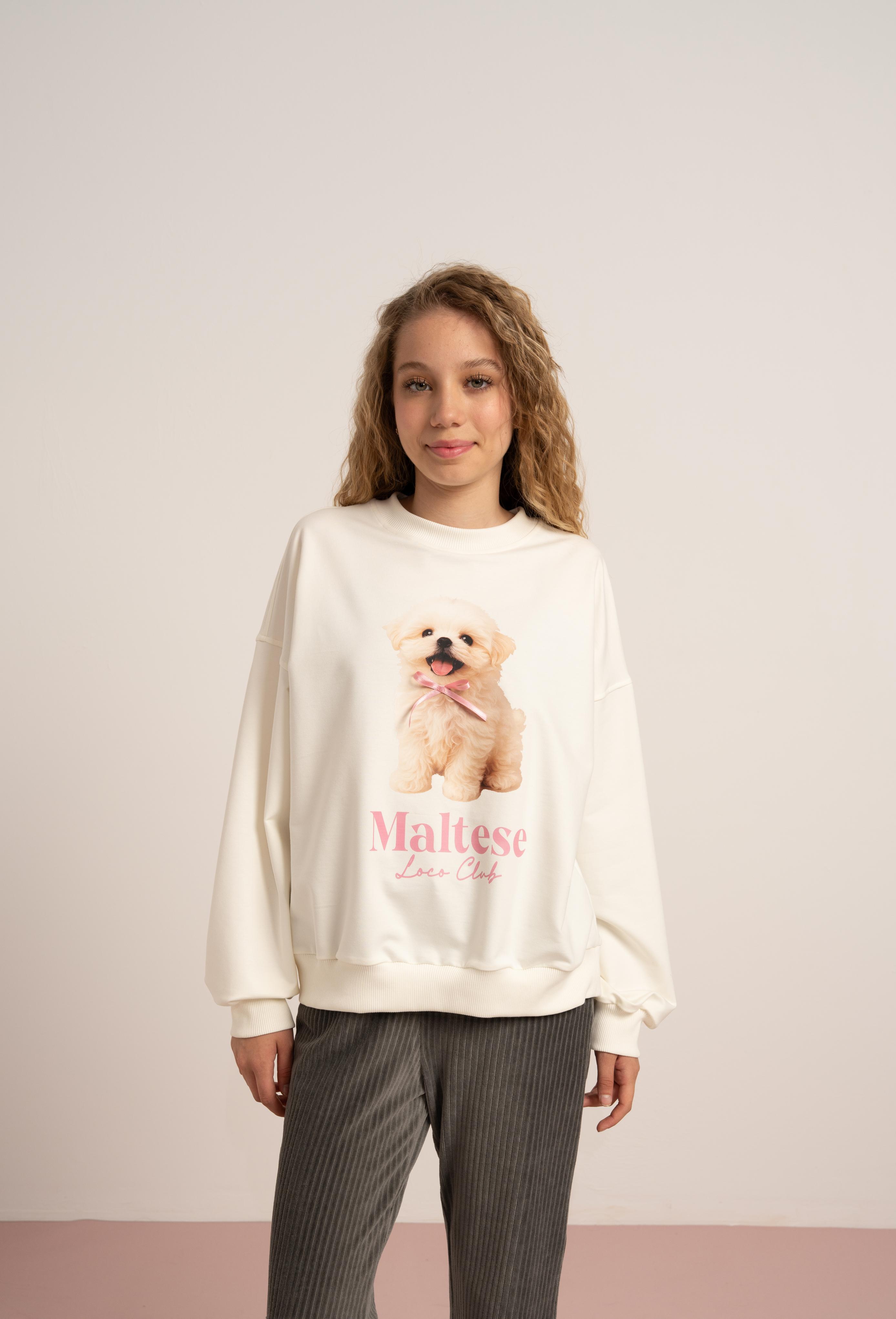 LOCO LOCO Sevimli Köpek Sweat - Pembe