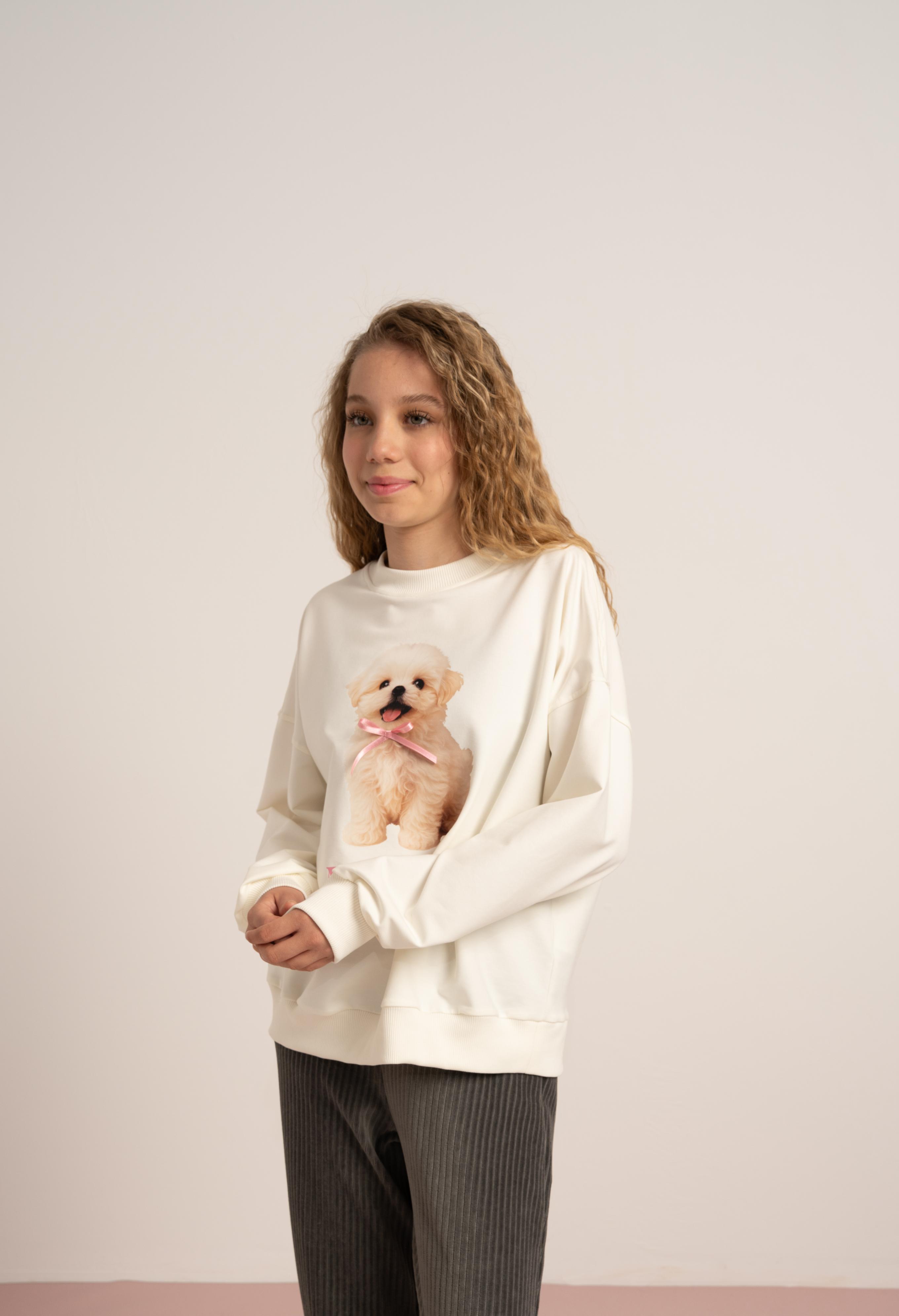 LOCO LOCO Sevimli Köpek Sweat - Pembe