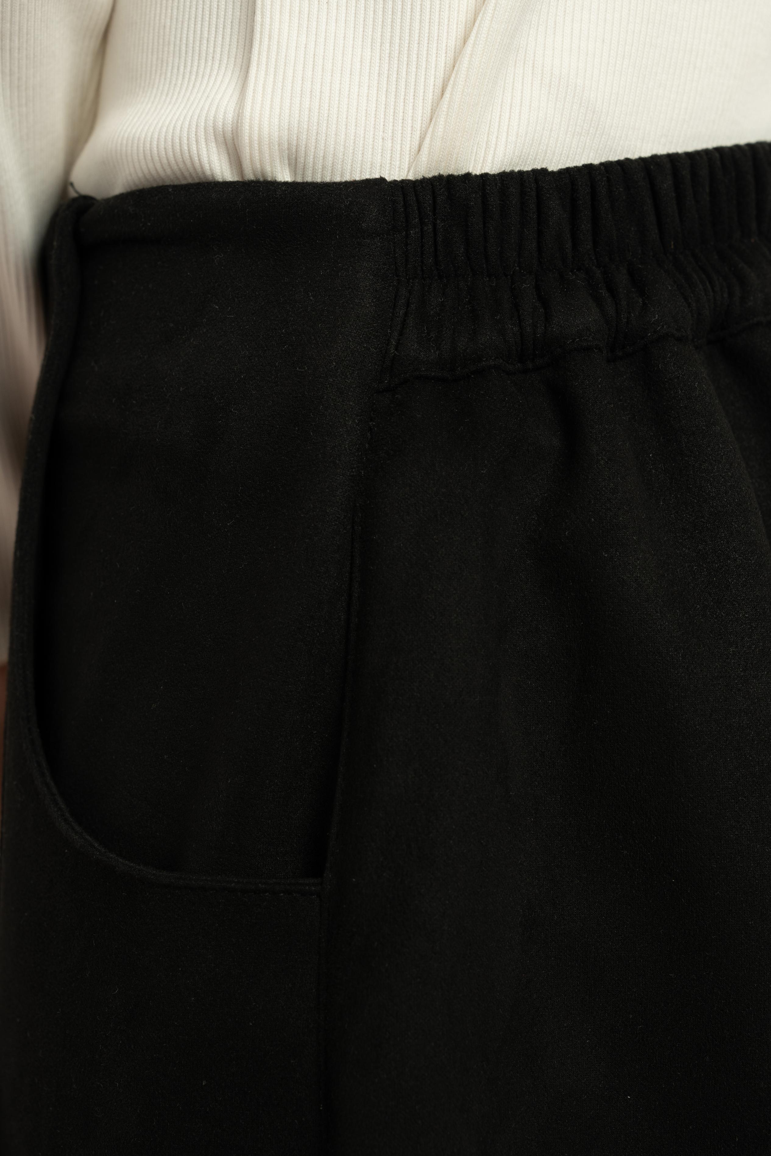 LOCO LOCO Süet Geniş Paça Pantolon - Siyah