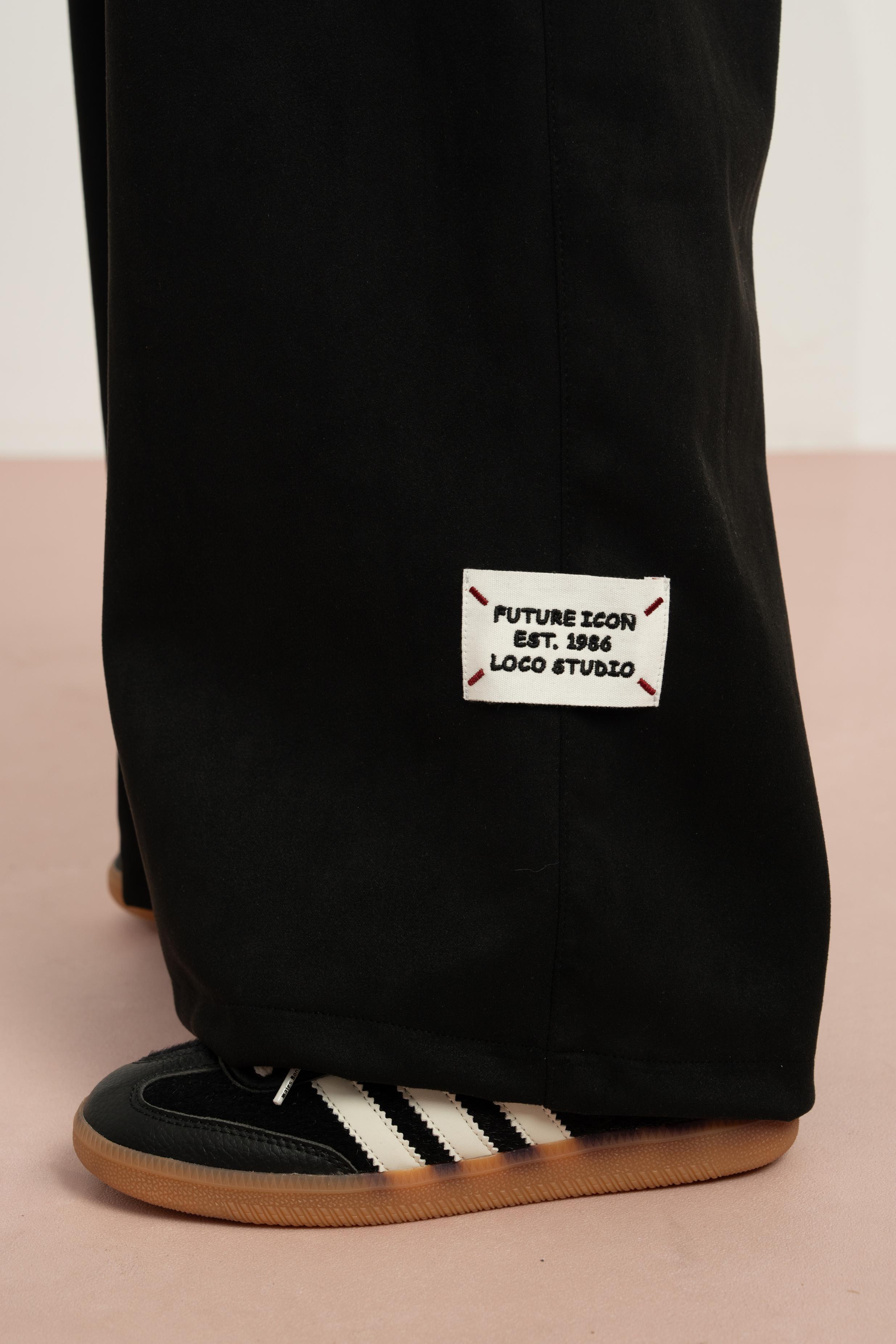 LOCO LOCO Süet Geniş Paça Pantolon - Siyah