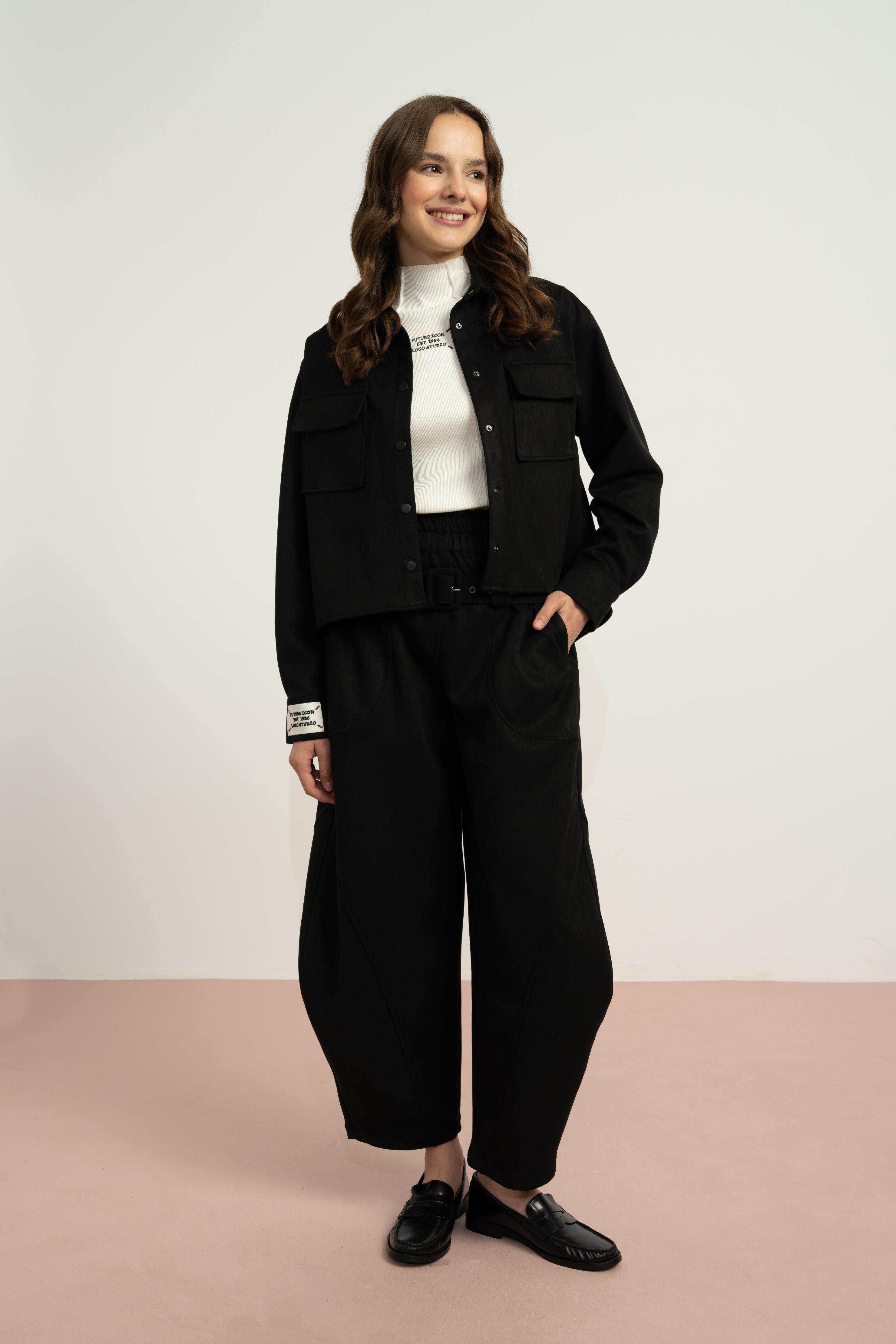 LOCO LOCO Süet Gömlek Ceket - Siyah