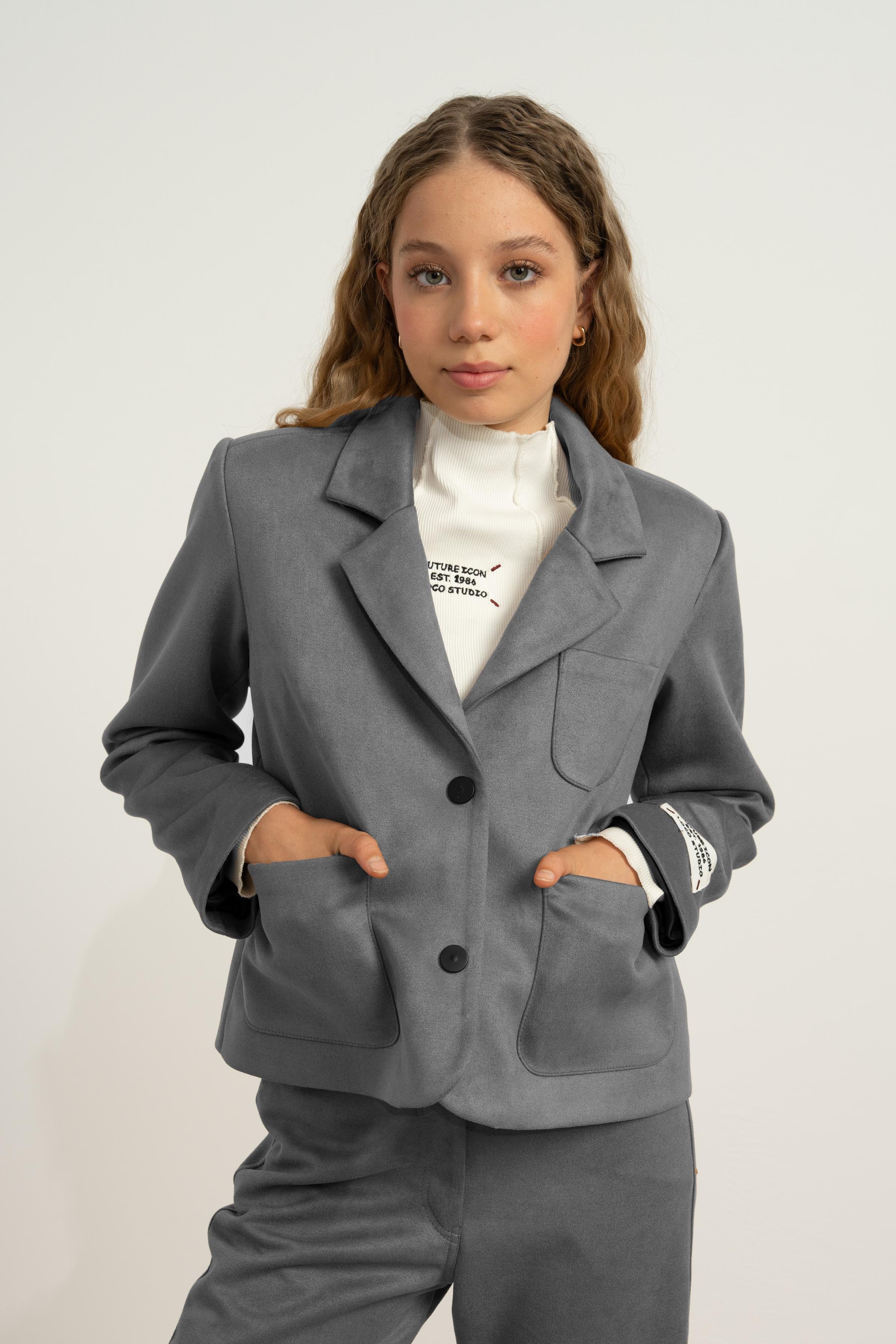 LOCO LOCO Süet Mini Ceket - Antrasit