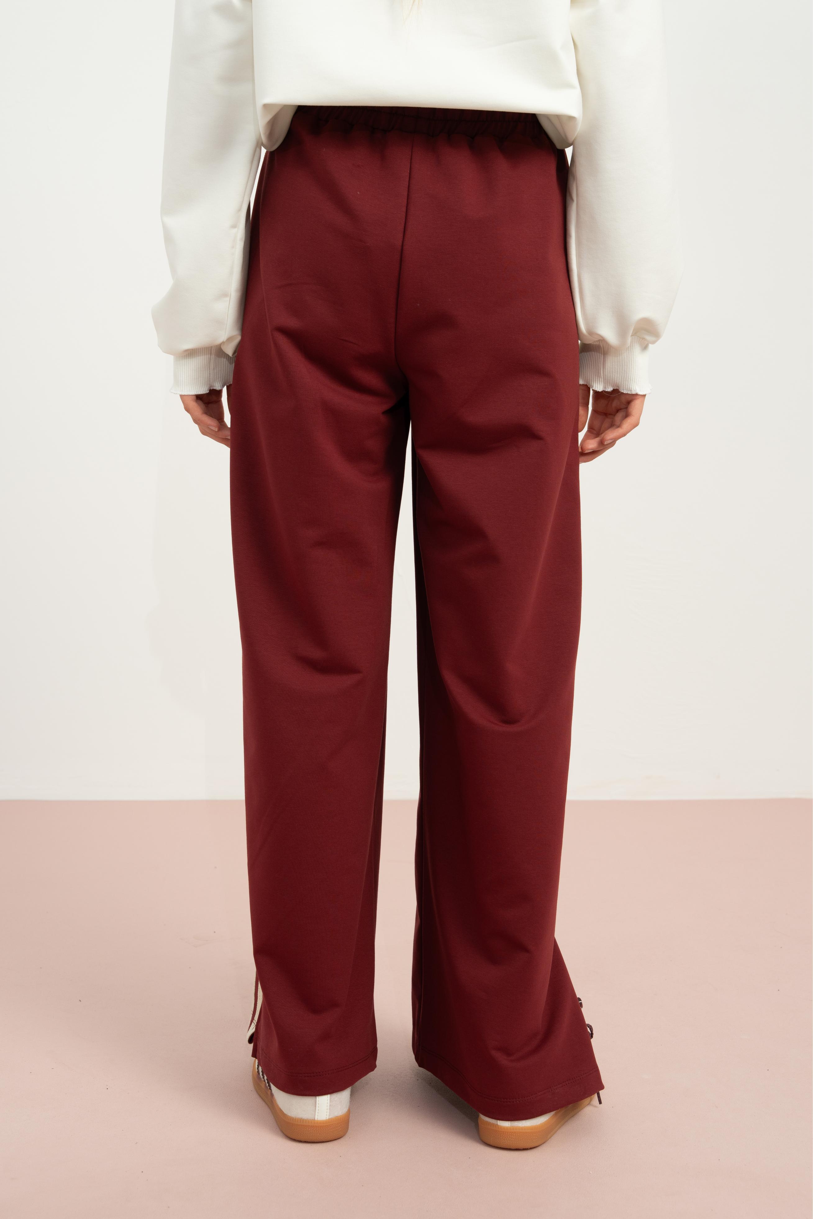 LOCO LOCO Yanları Dantelli Pantolon - Bordo