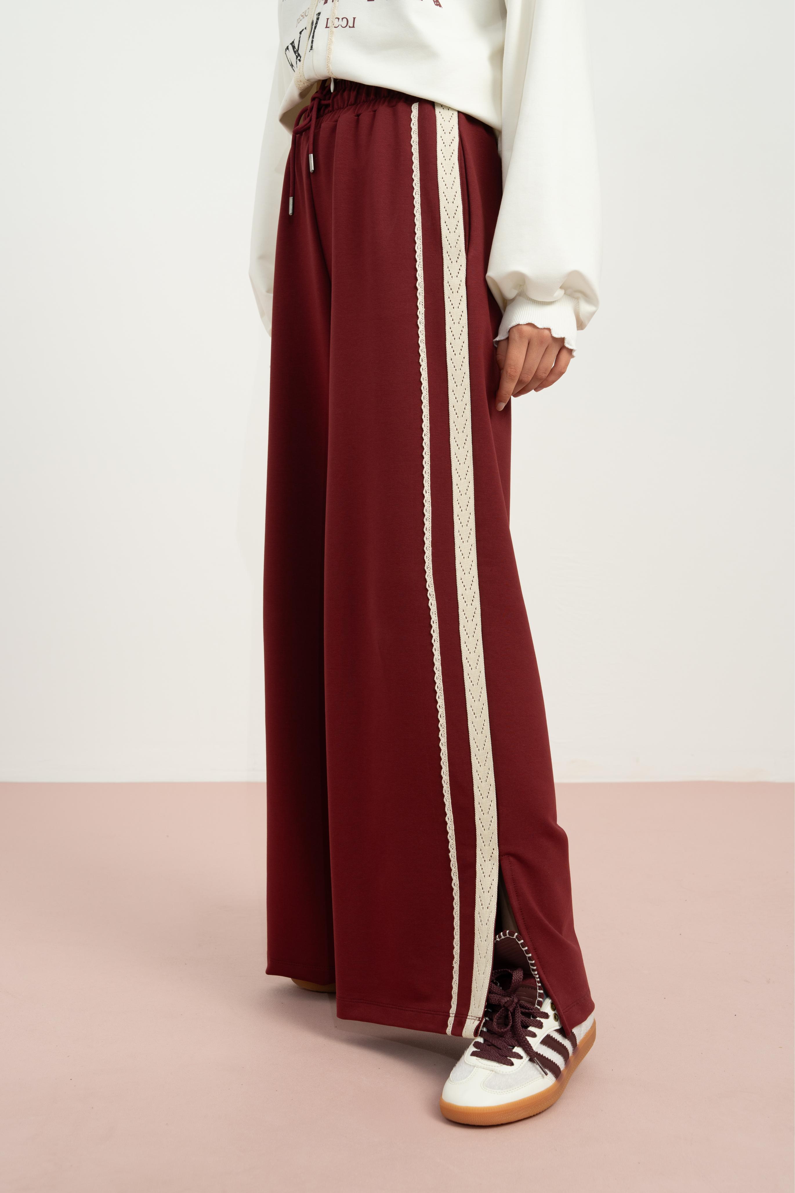 LOCO LOCO Yanları Dantelli Pantolon - Bordo