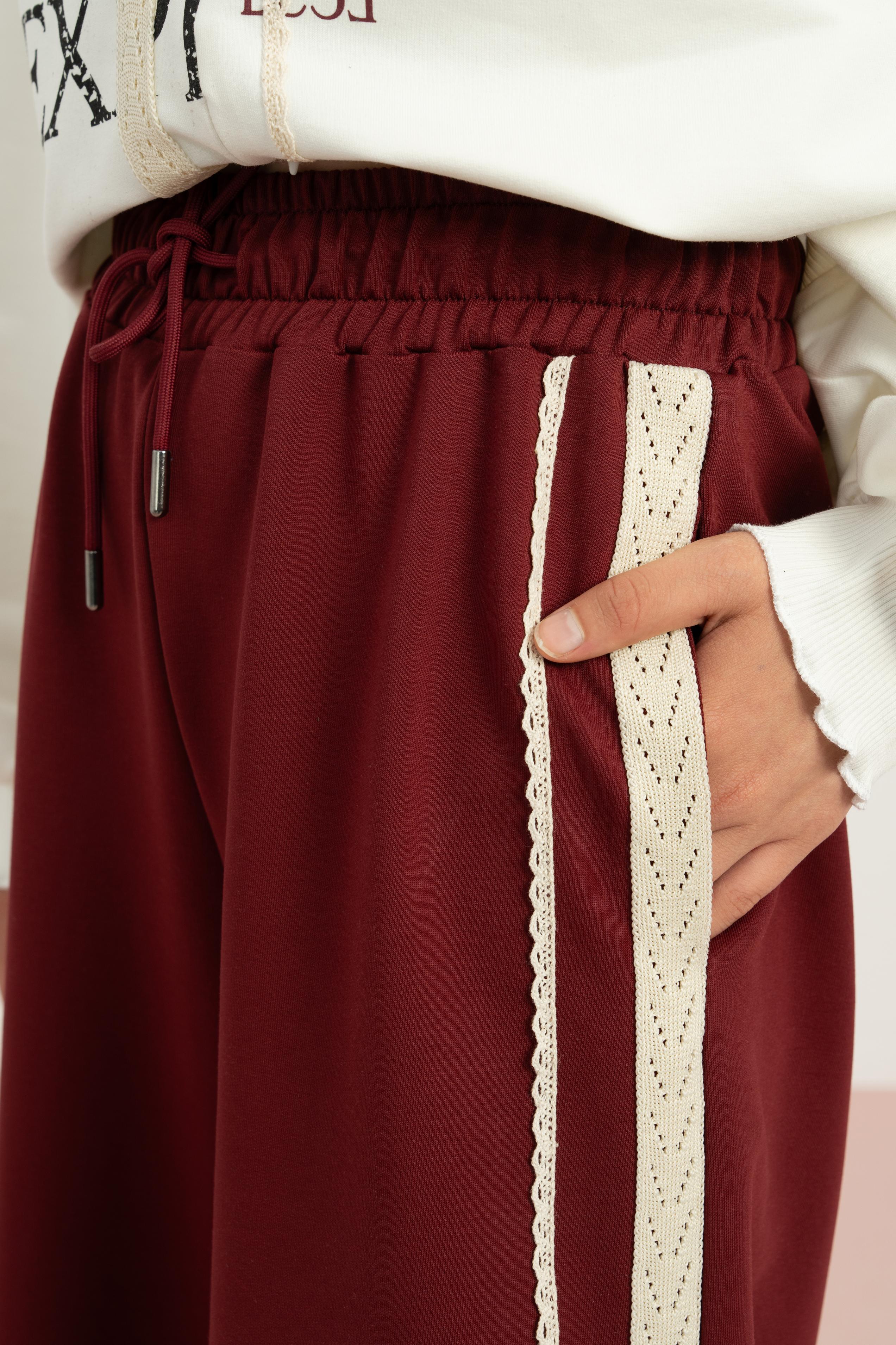 LOCO LOCO Yanları Dantelli Pantolon - Bordo