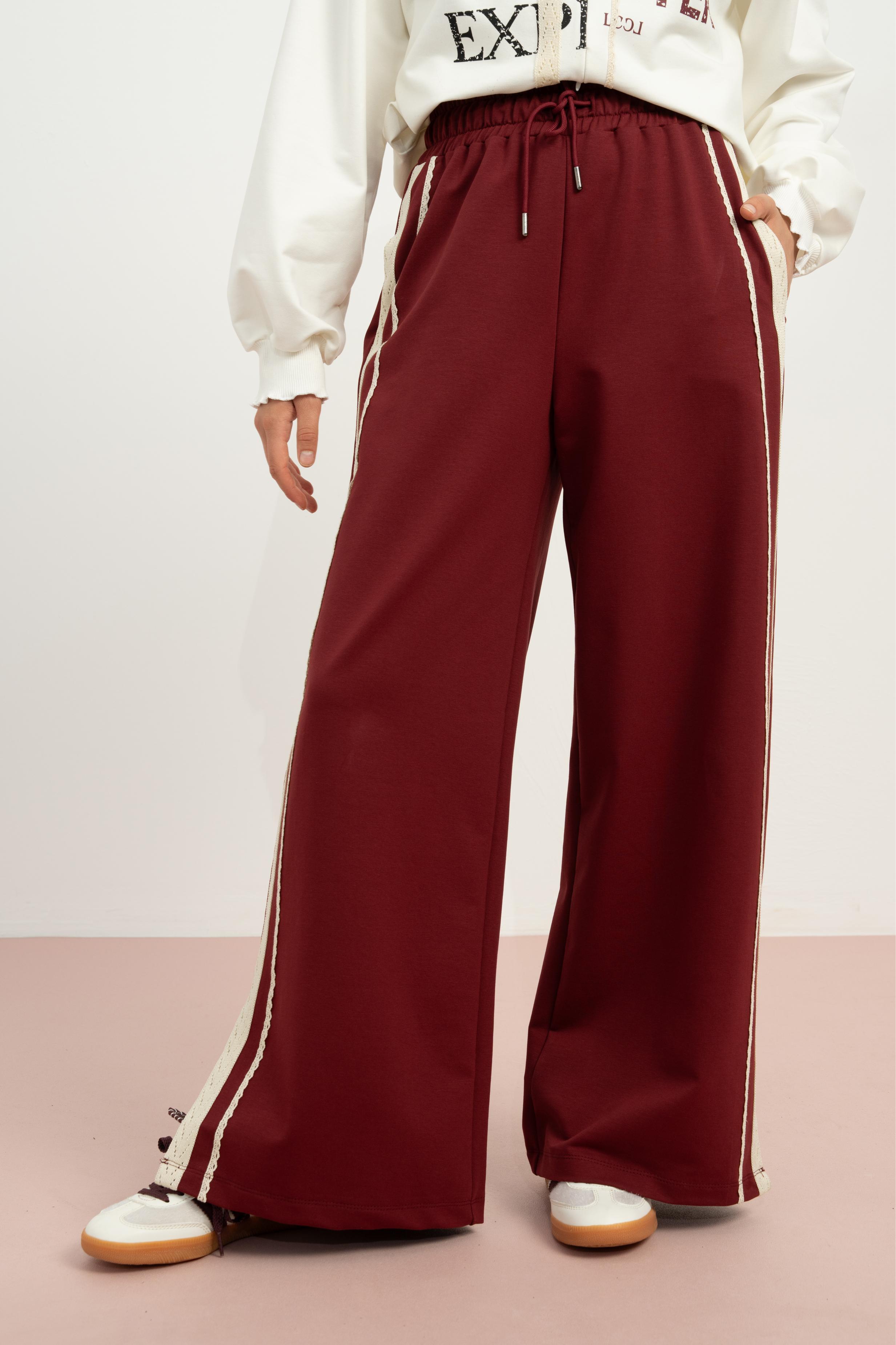 LOCO LOCO Yanları Dantelli Pantolon - Bordo